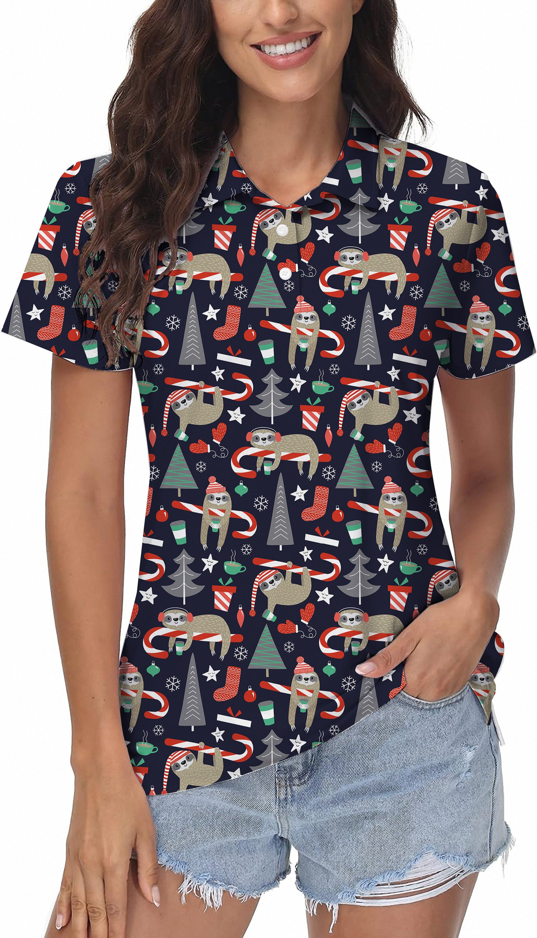 Sloth Christmas Women's Golf Polo