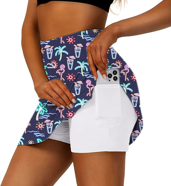 Women's Neon Summer Golf Skirts Inner Shorts Pocket