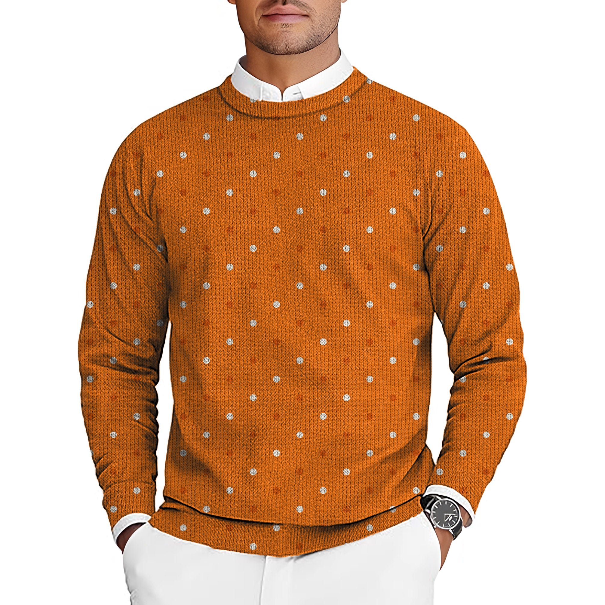 Halloween yellow and white polka dots Men's Golf Crewneck Pullover Sweaters Ugly Sweater
