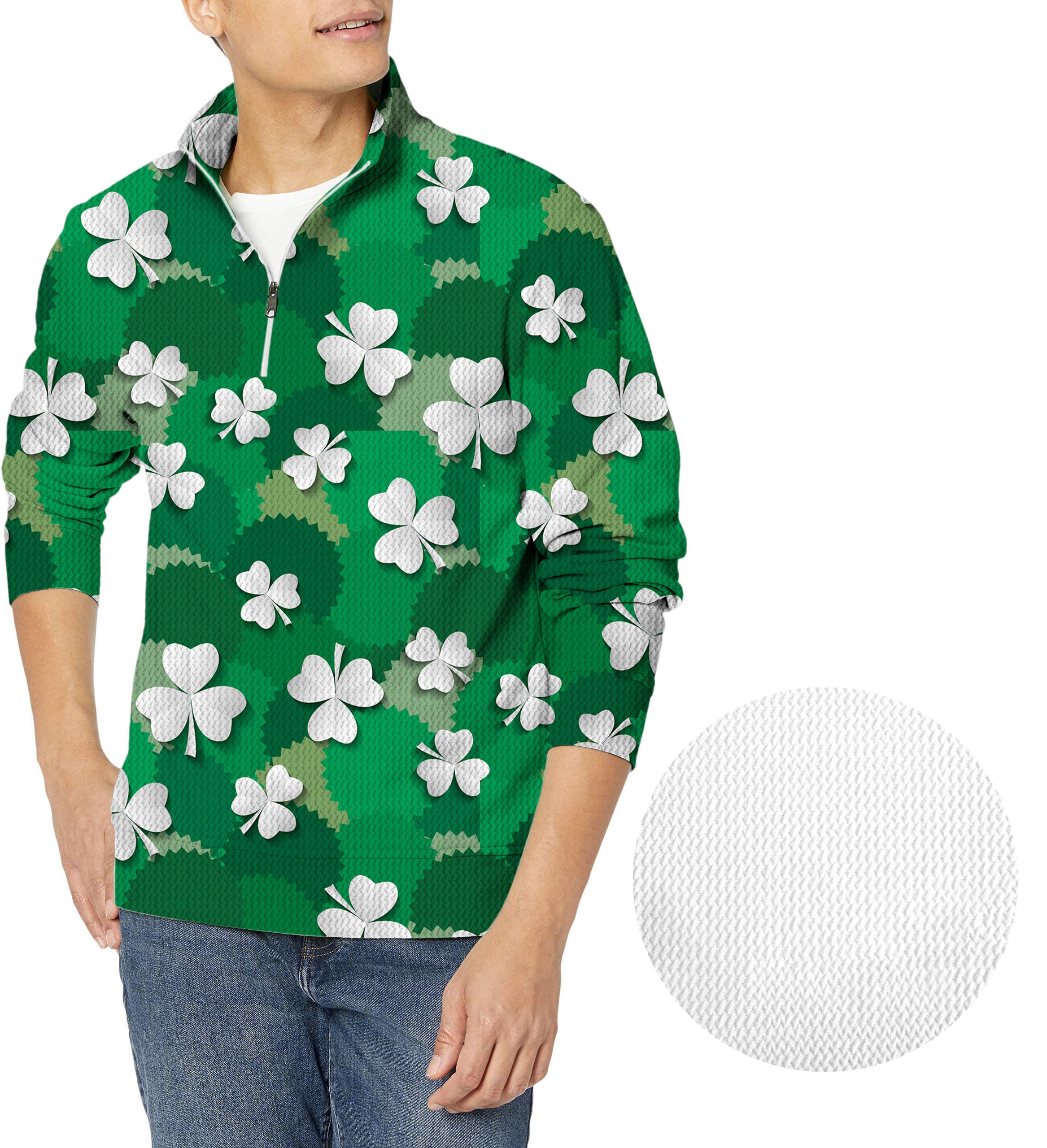 Leaf clover St. Patrick's Day-Men's Golf Waffle Zipper Pullover
