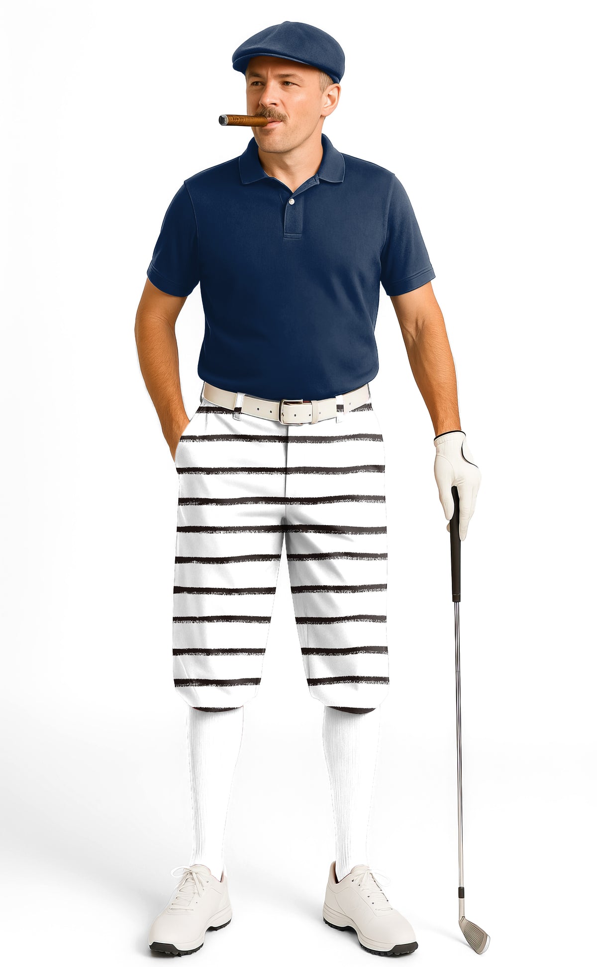 Black and white crayon-style stripes Men's Golf Knickers Pants