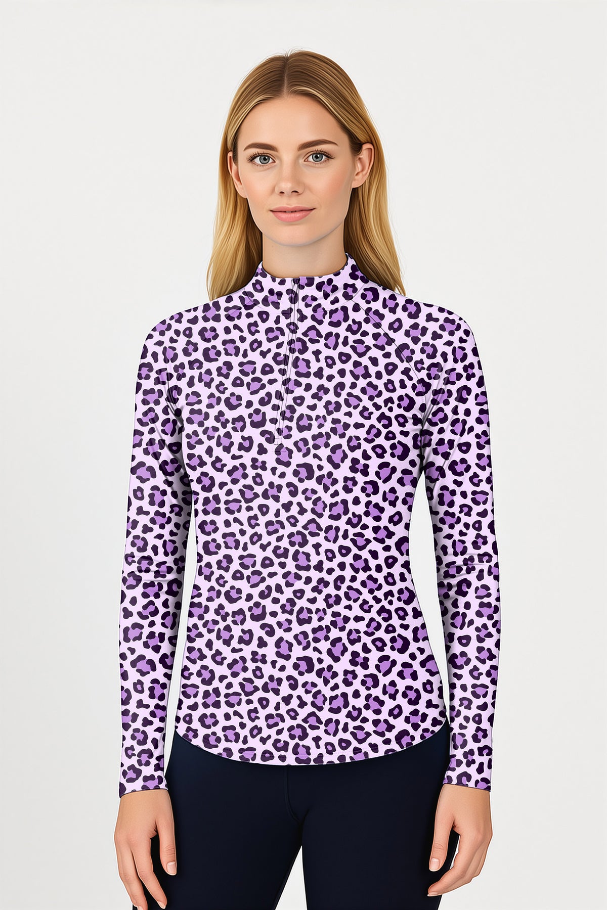 pink leopard print Women's Golf Active 3/4 Zipper Top Long Sleeves
