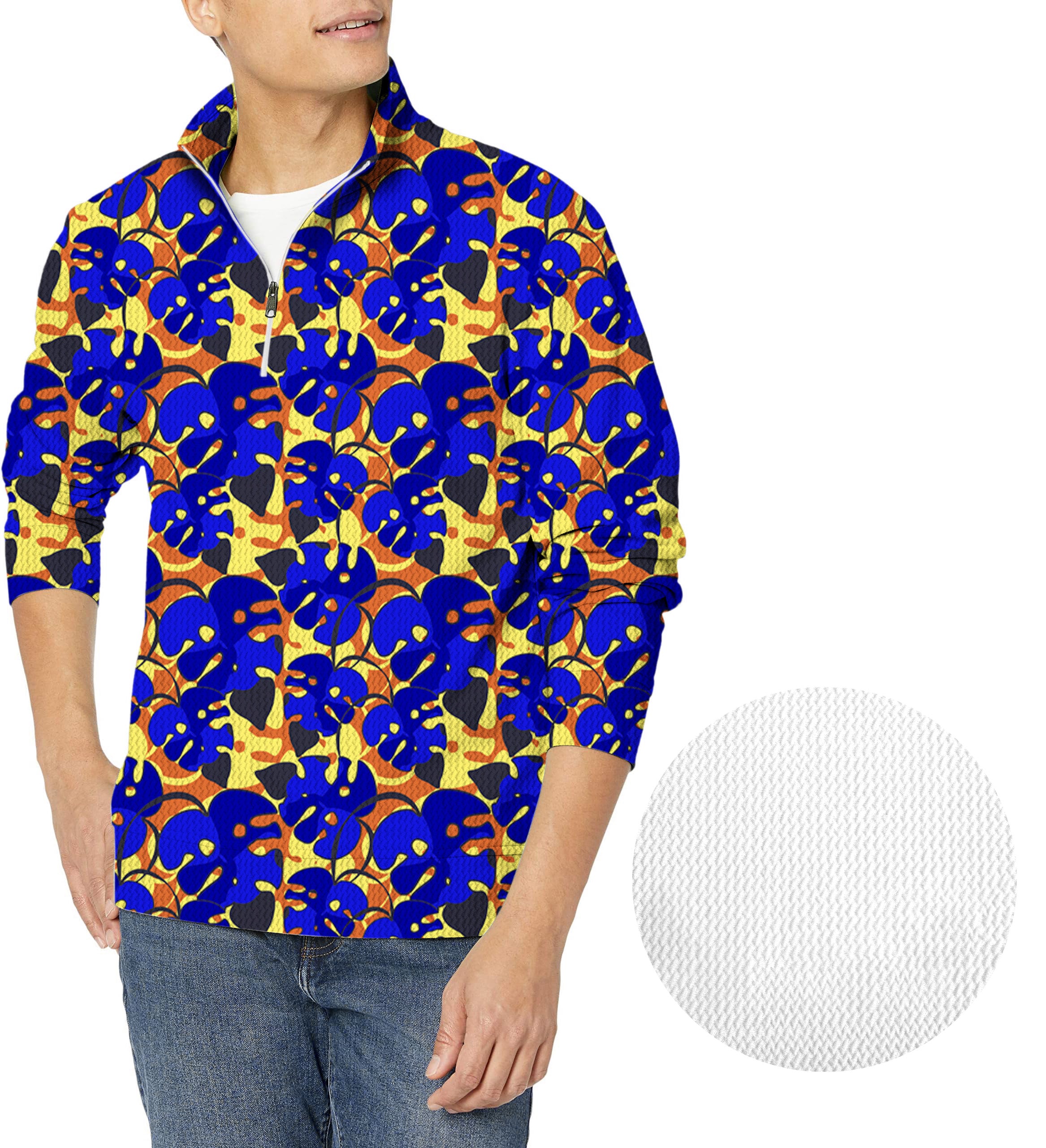 tropical leaves and plants Men's Golf Waffle Zipper Pullover