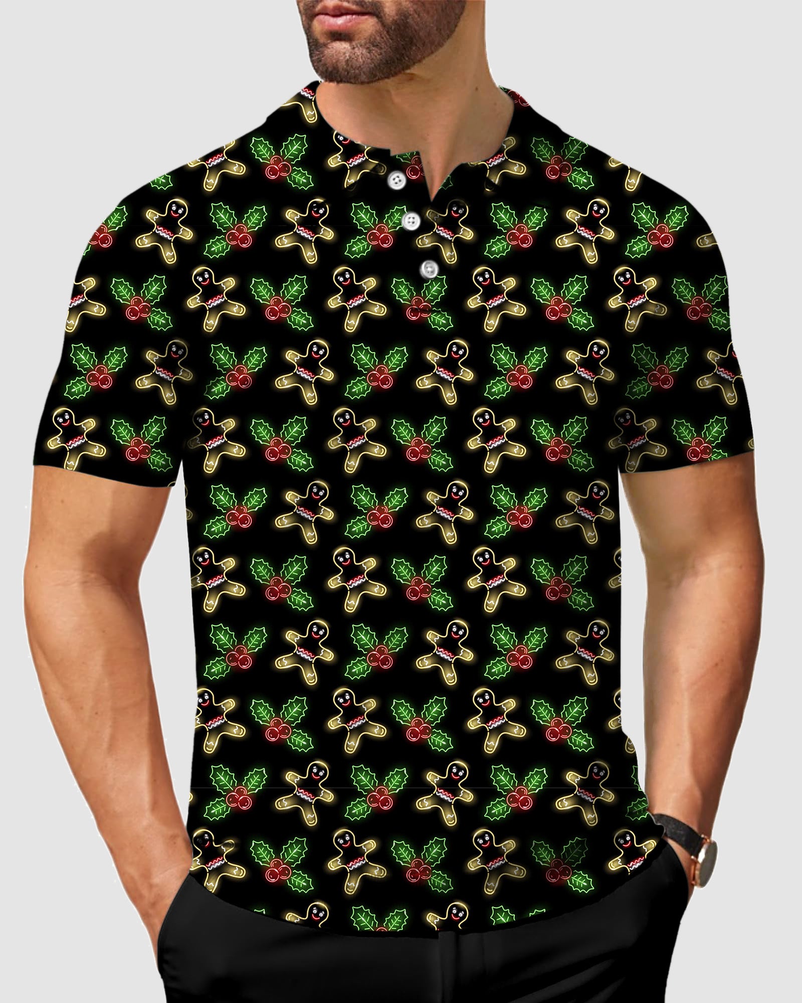 Men's Neon Gingerbread Man golf polo