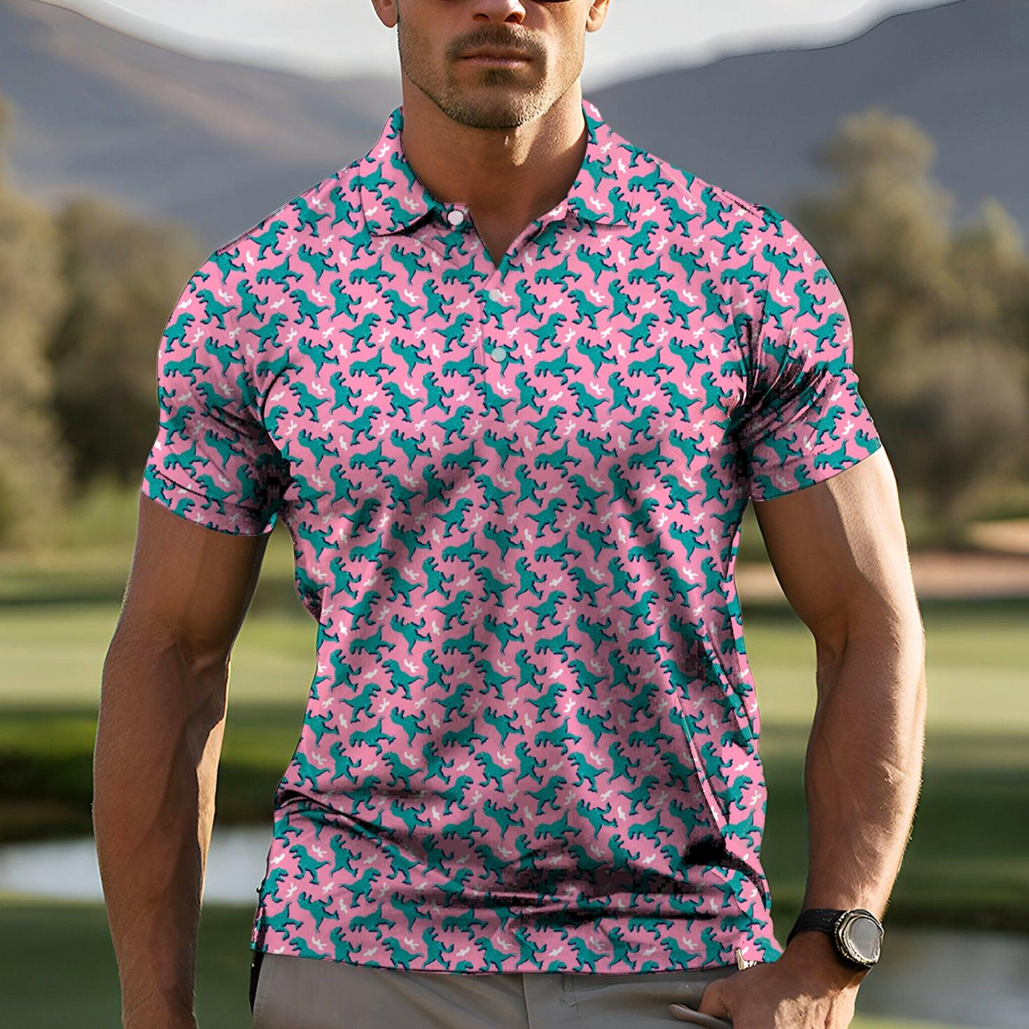 Men's Green Dinosaur golf polo