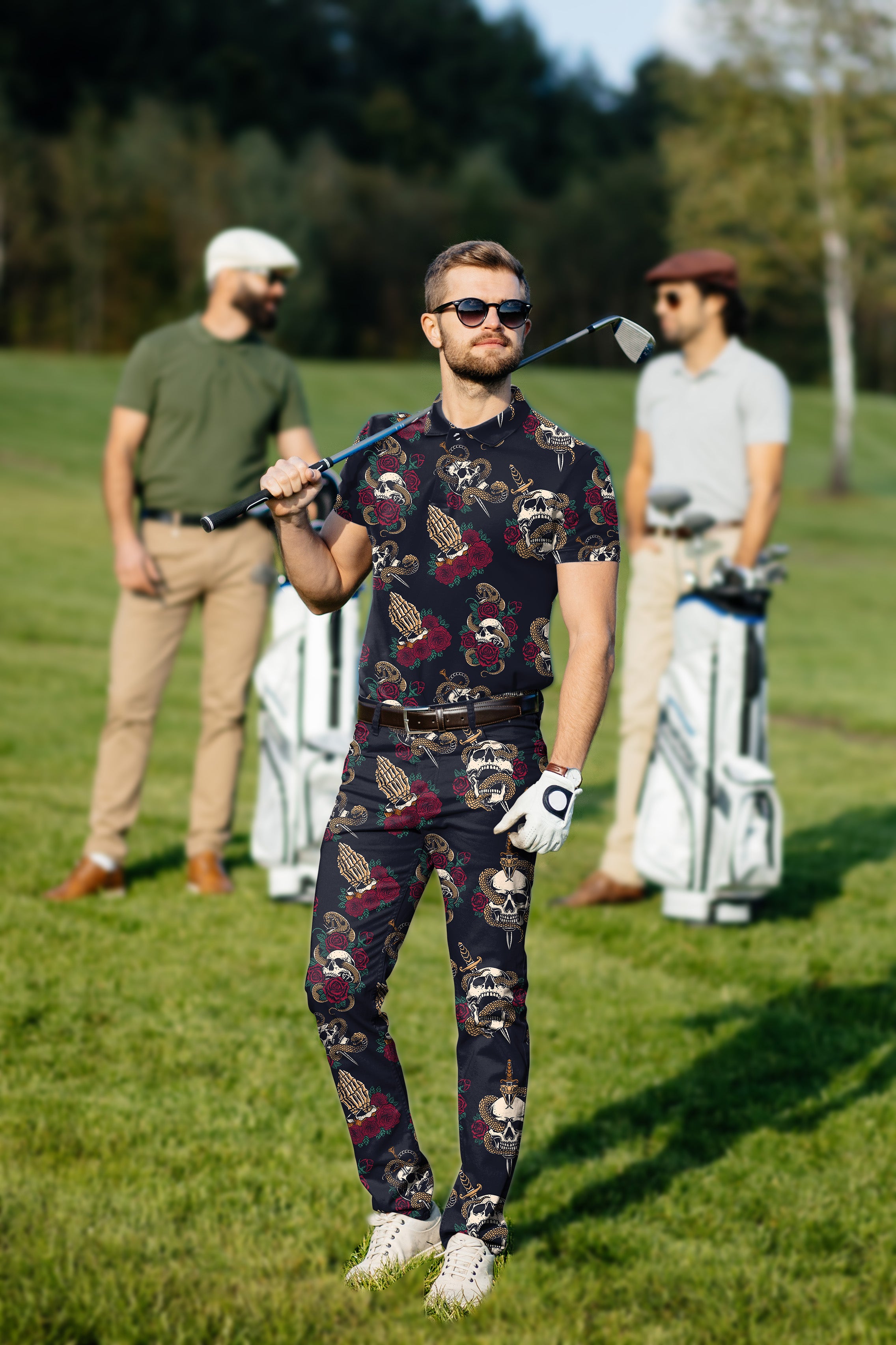 Men's Golf Set Polo+Pants Halloween Snake Skeleton