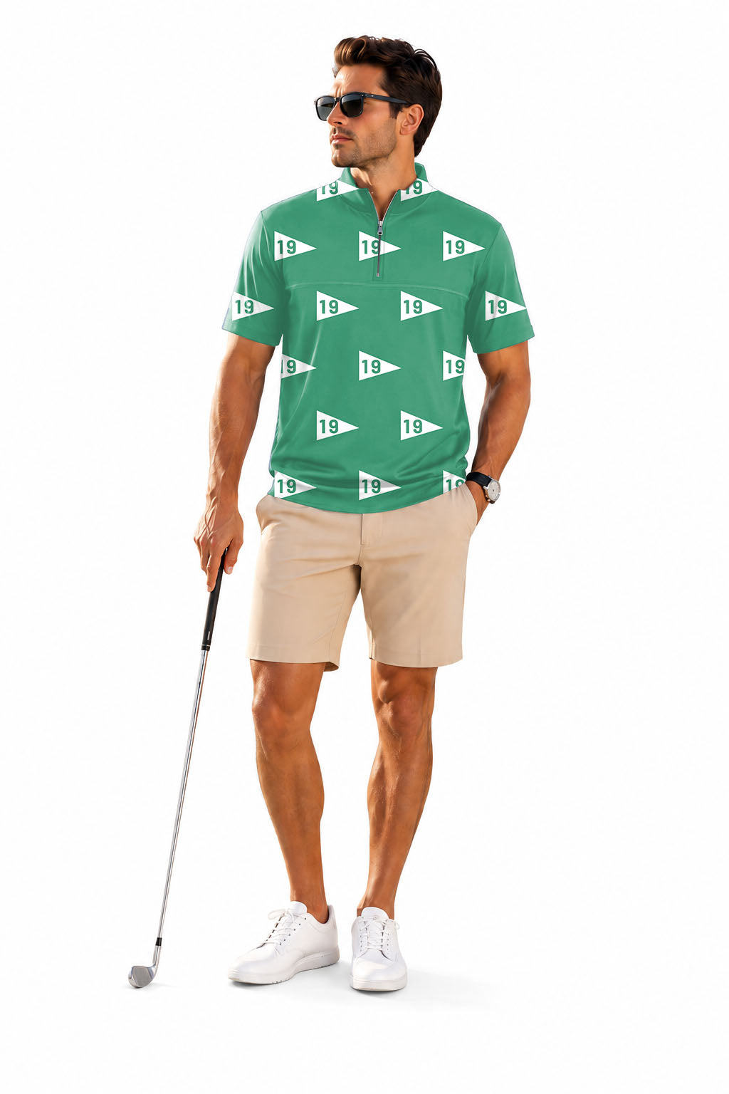 Men's Short Sleeve Quarter Zip Golf Pullover   19th hole-38 Embroidery
