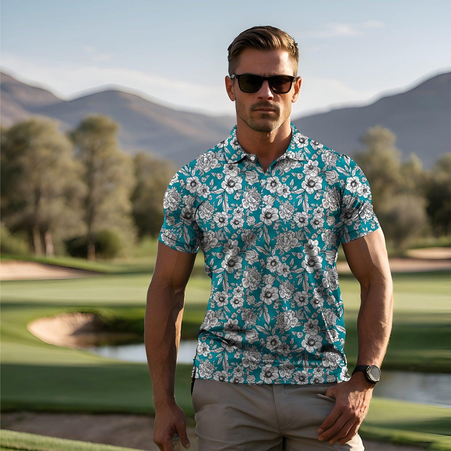 Men's golf Rhododendron flower polo