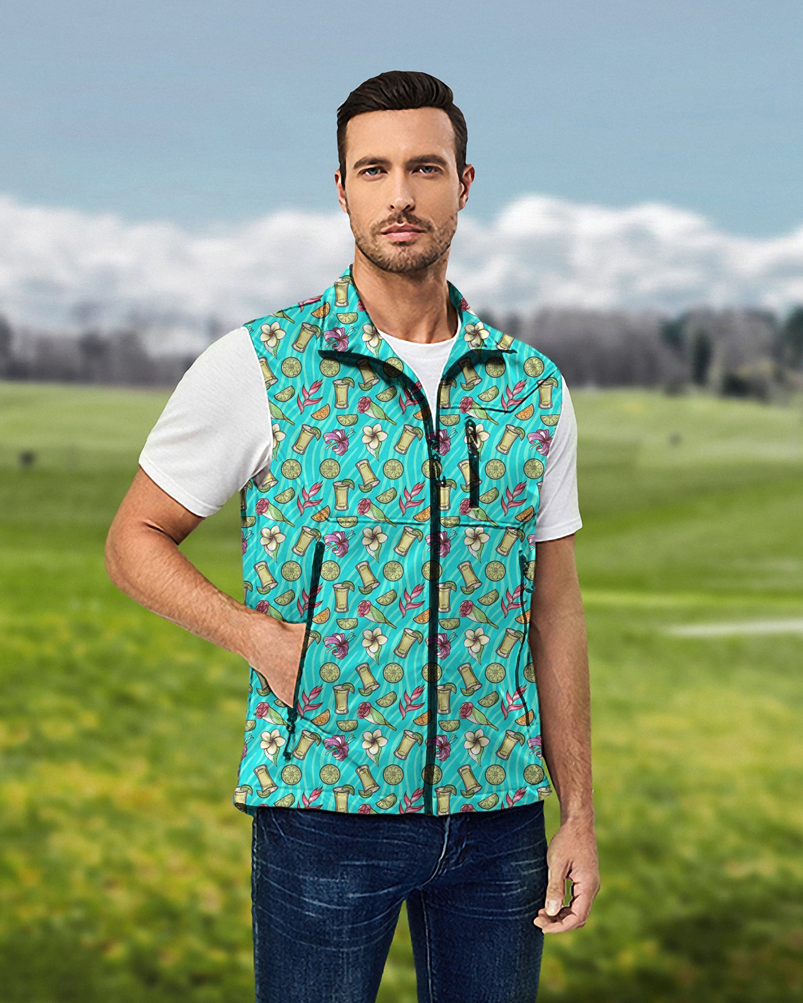 Men's Agave Greens Lightweight Softshell Vest Sleeveless Jacket for Golf Windproof Waterproof