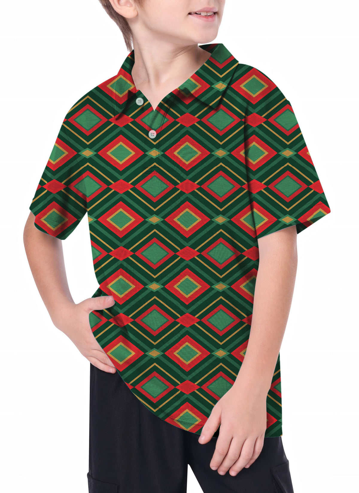 Youth Christmas Argyle Golf Polo