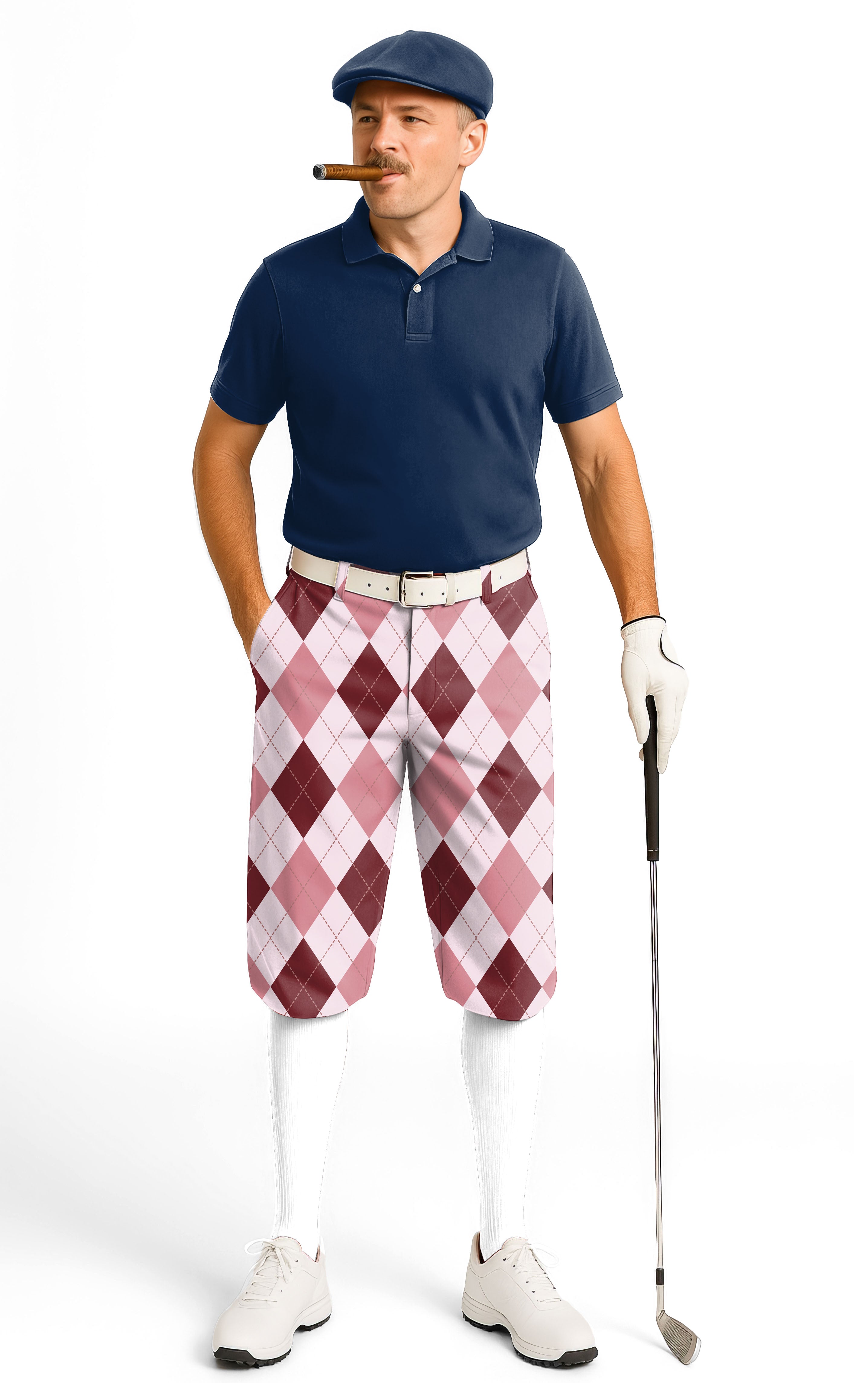 pink Argyle-Men's Golf Knickers Pants