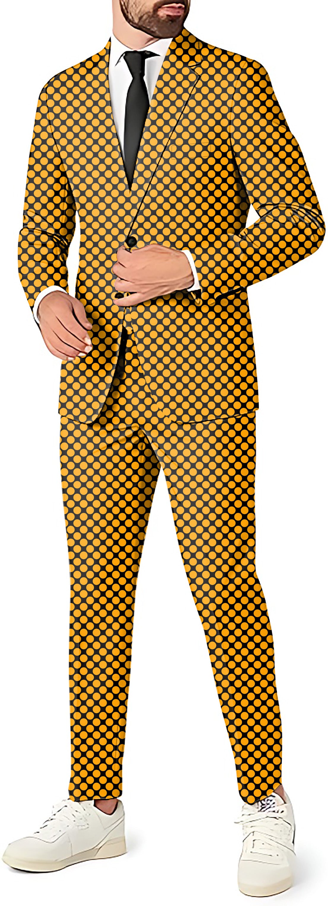 Halloween black and yellow polka dots Men's Party Costumes-Theme Party 2 or 3pcs Suit set-Blazer Pants & Vest