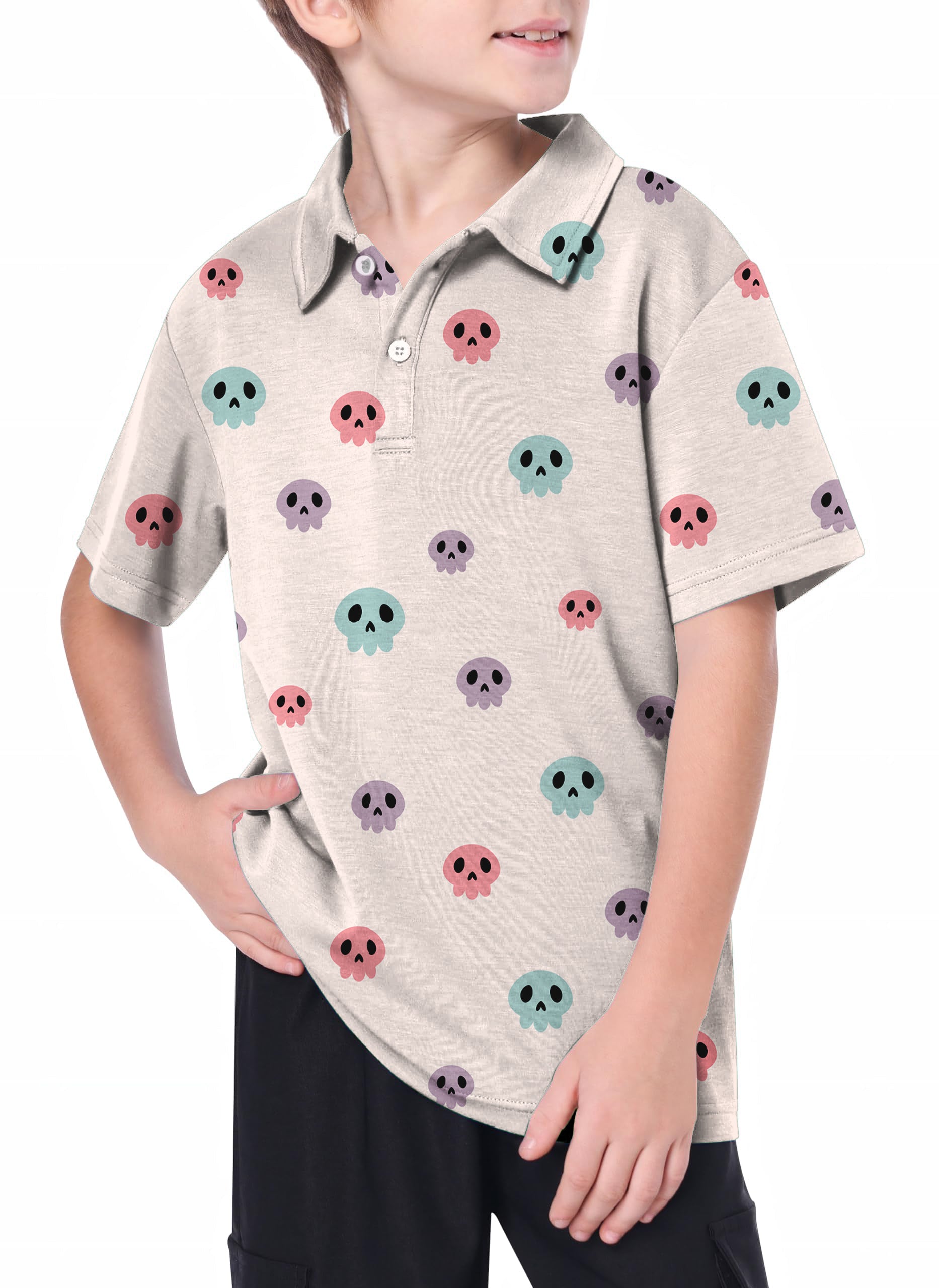 Youth Colorful Halloween Skull Golf Polo