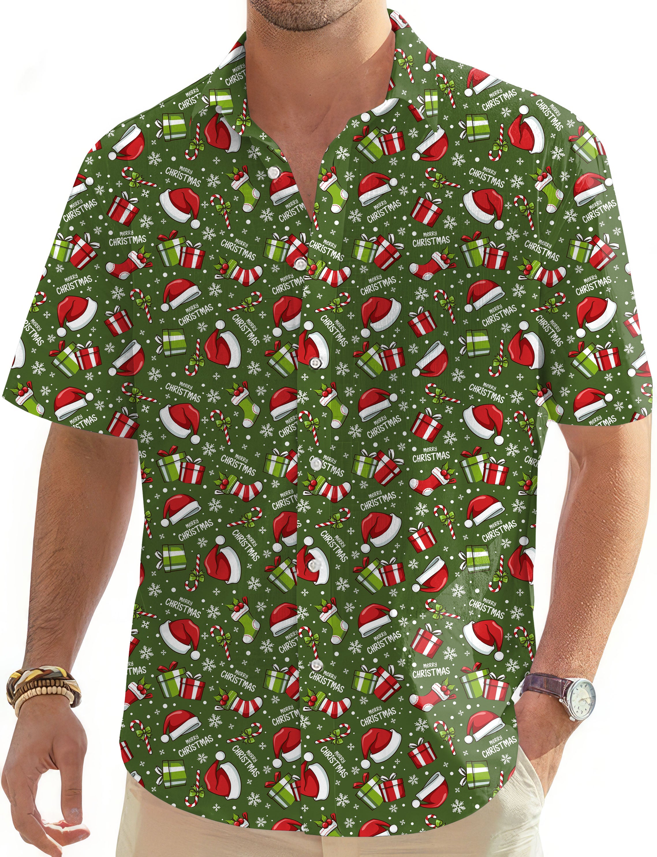Very Merry XMAS-Men's Golf Hawaiian Shirts Button Down Shirt