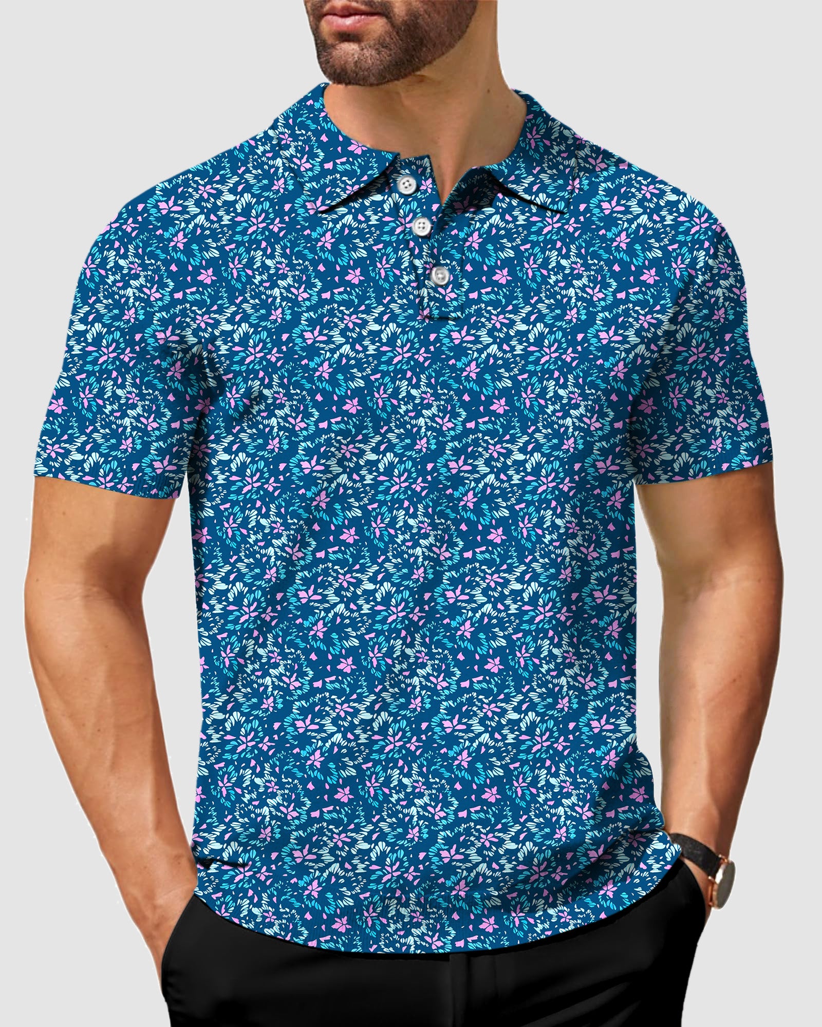 Blooming Blue Men's golf polo