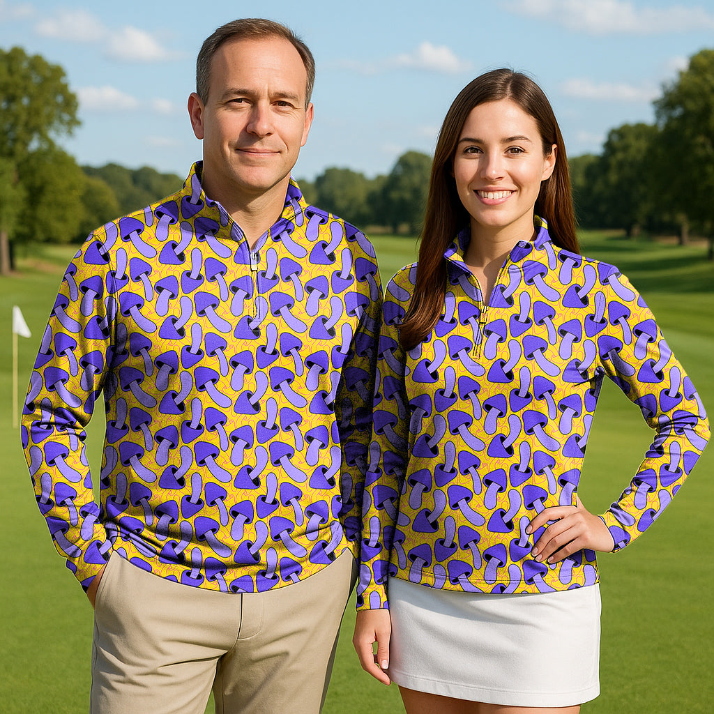 Psychedelic Mushroom Print Couple Golf Active 3/4 Zipper Top Long Sleeves