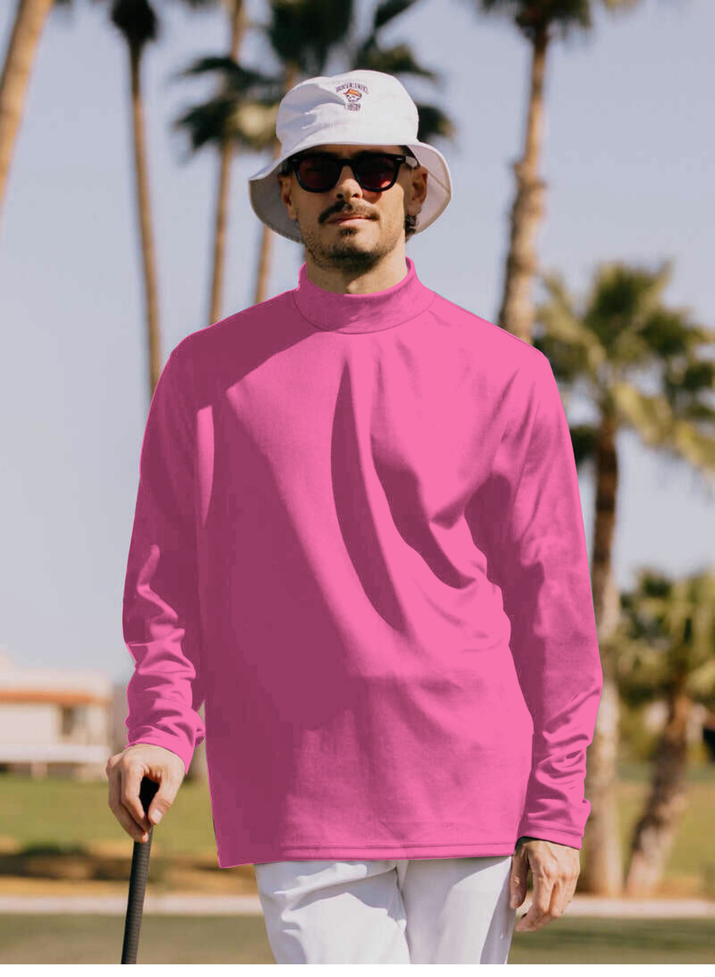Men's pure fuchsia Pullover High neck Long/Short sleeve T-Shirt