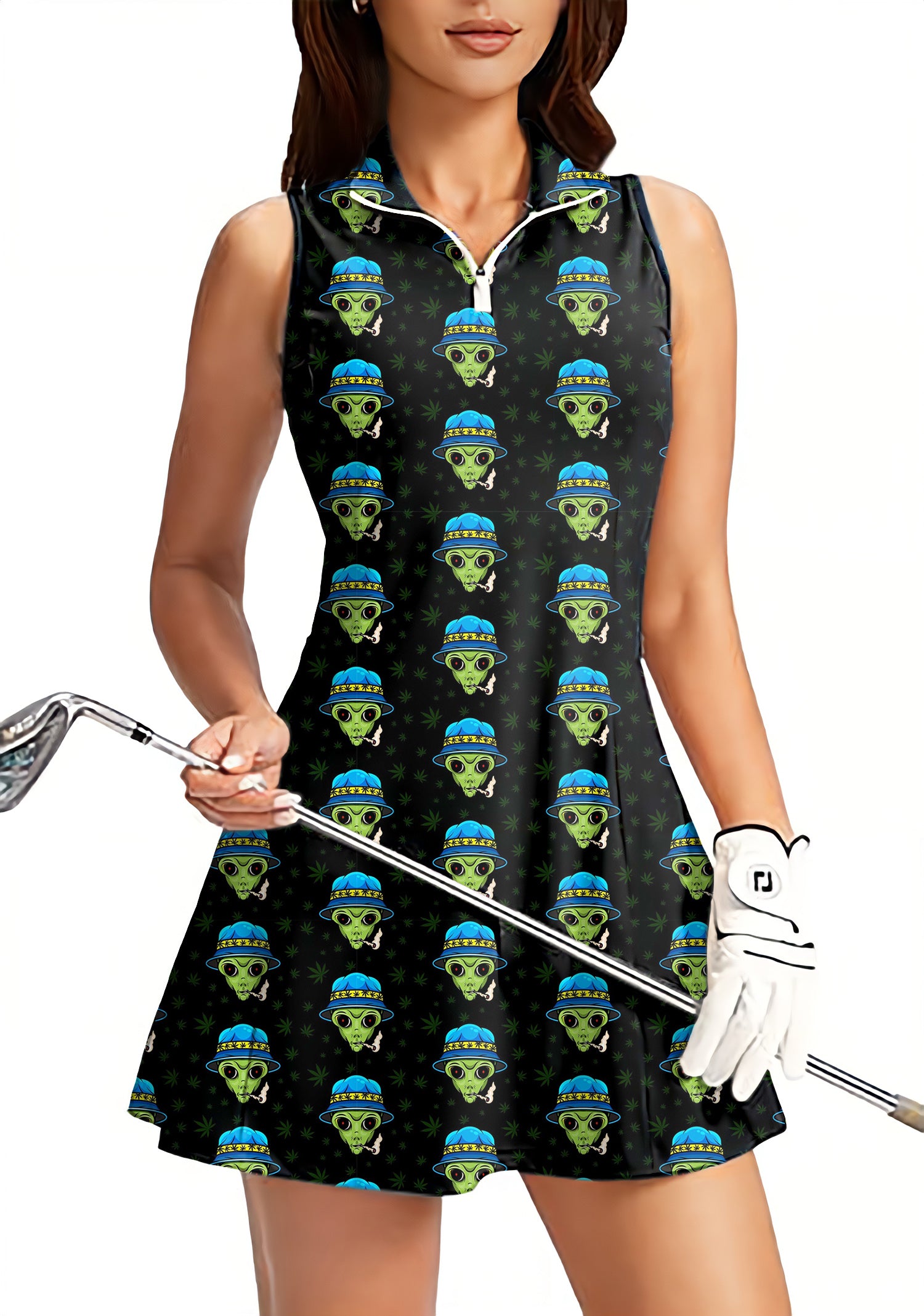 Smokin' Galactic Women's Golf Sleeveless Zipper Dresses with Built in Shorts