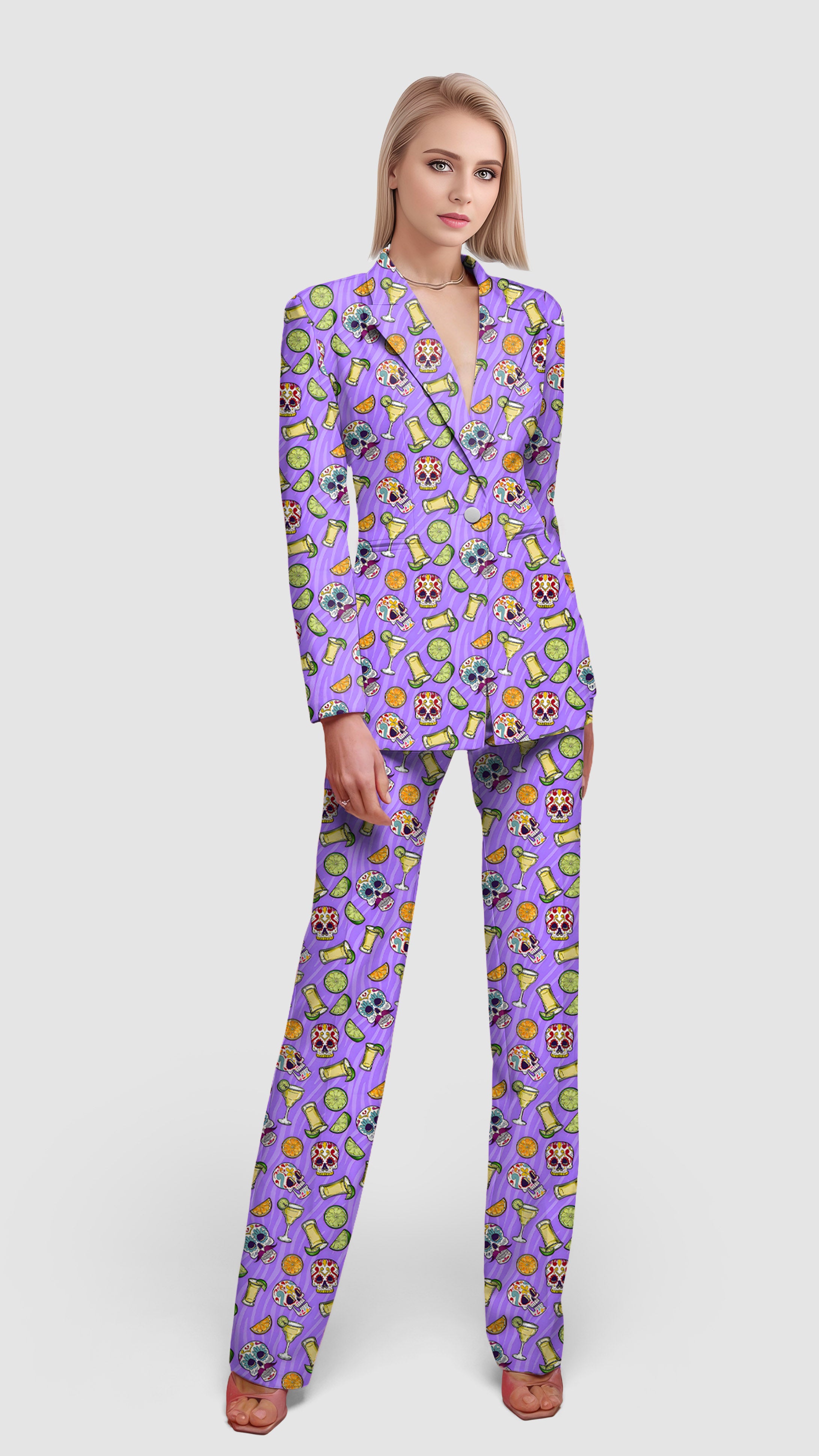 Summer Tequila skull-Women's Blazer Casual Work Office Blazer Suit set