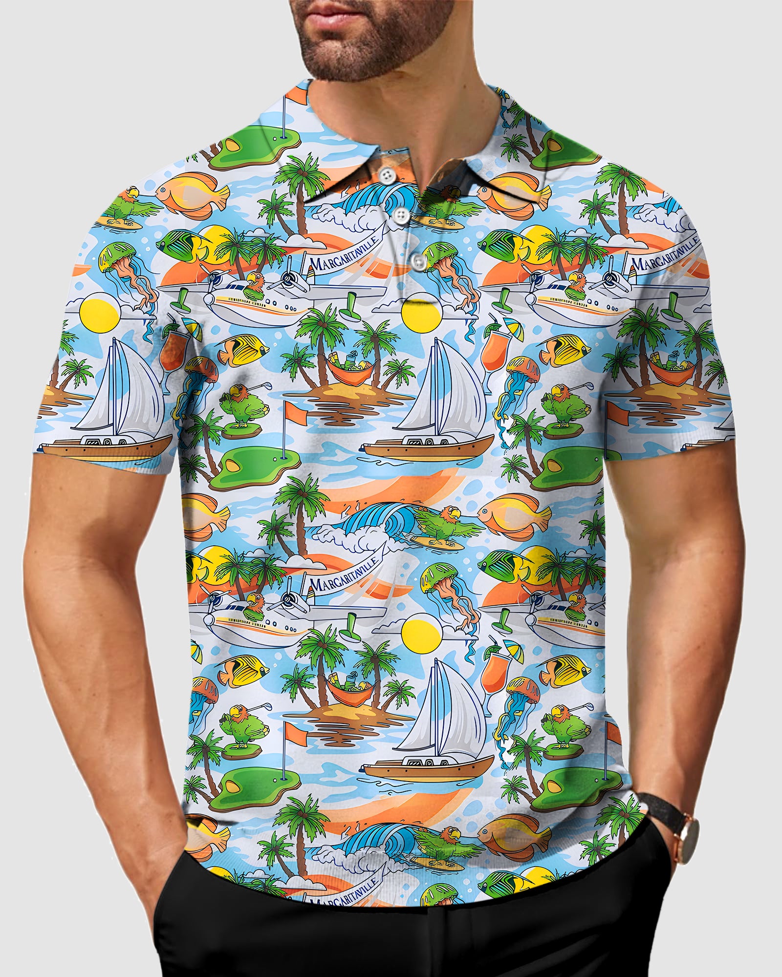 Men MARGARITAVILLE PINS IN PARADISE Golf Polo