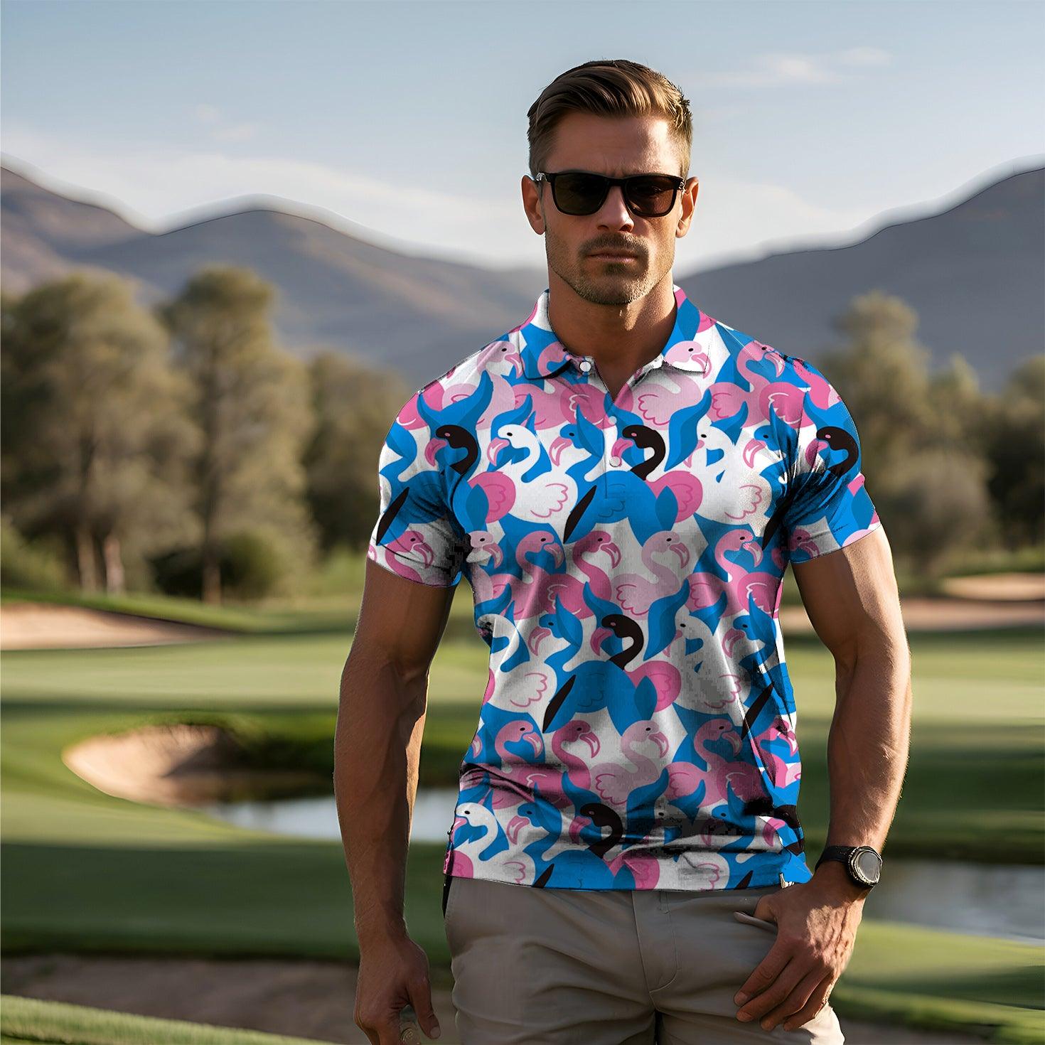 Men's golf polo Flamingo Party