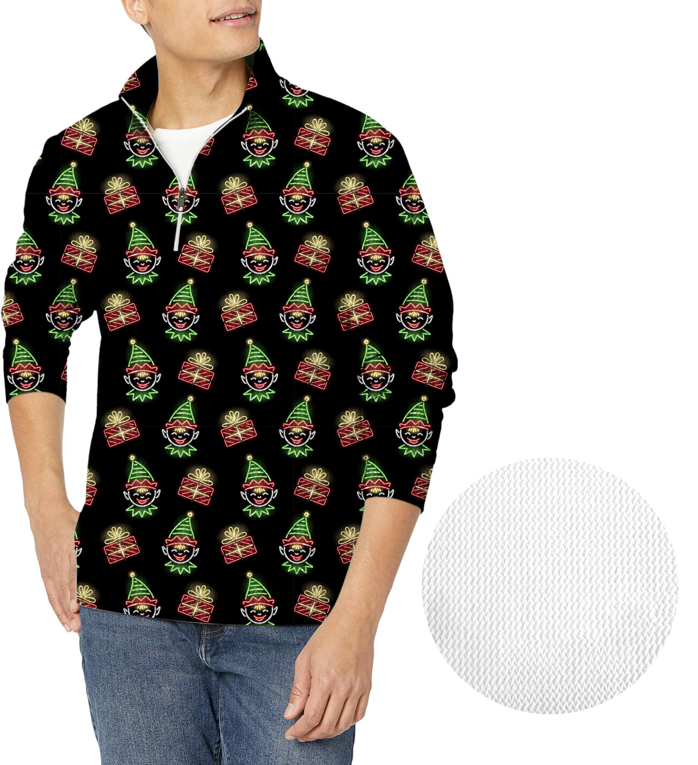 Christmas Neon Elves-Men's Golf Waffle Zipper Pullover