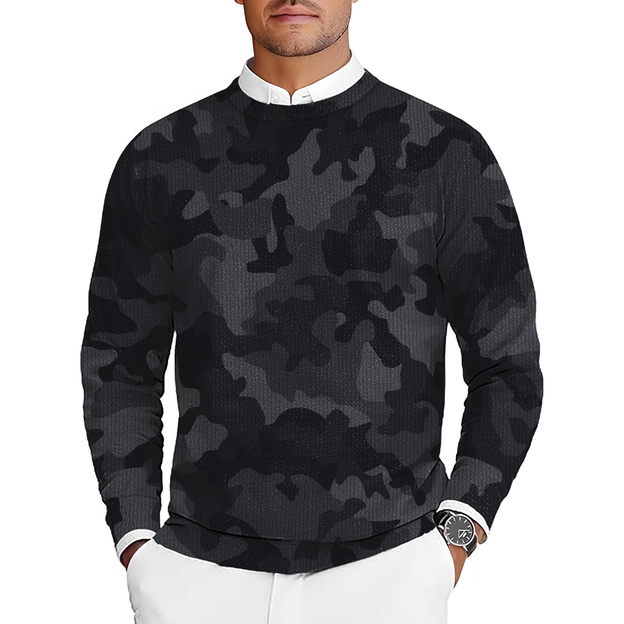 Ghost Camo Men's Golf Crewneck Pullover Sweaters Ugly Sweater