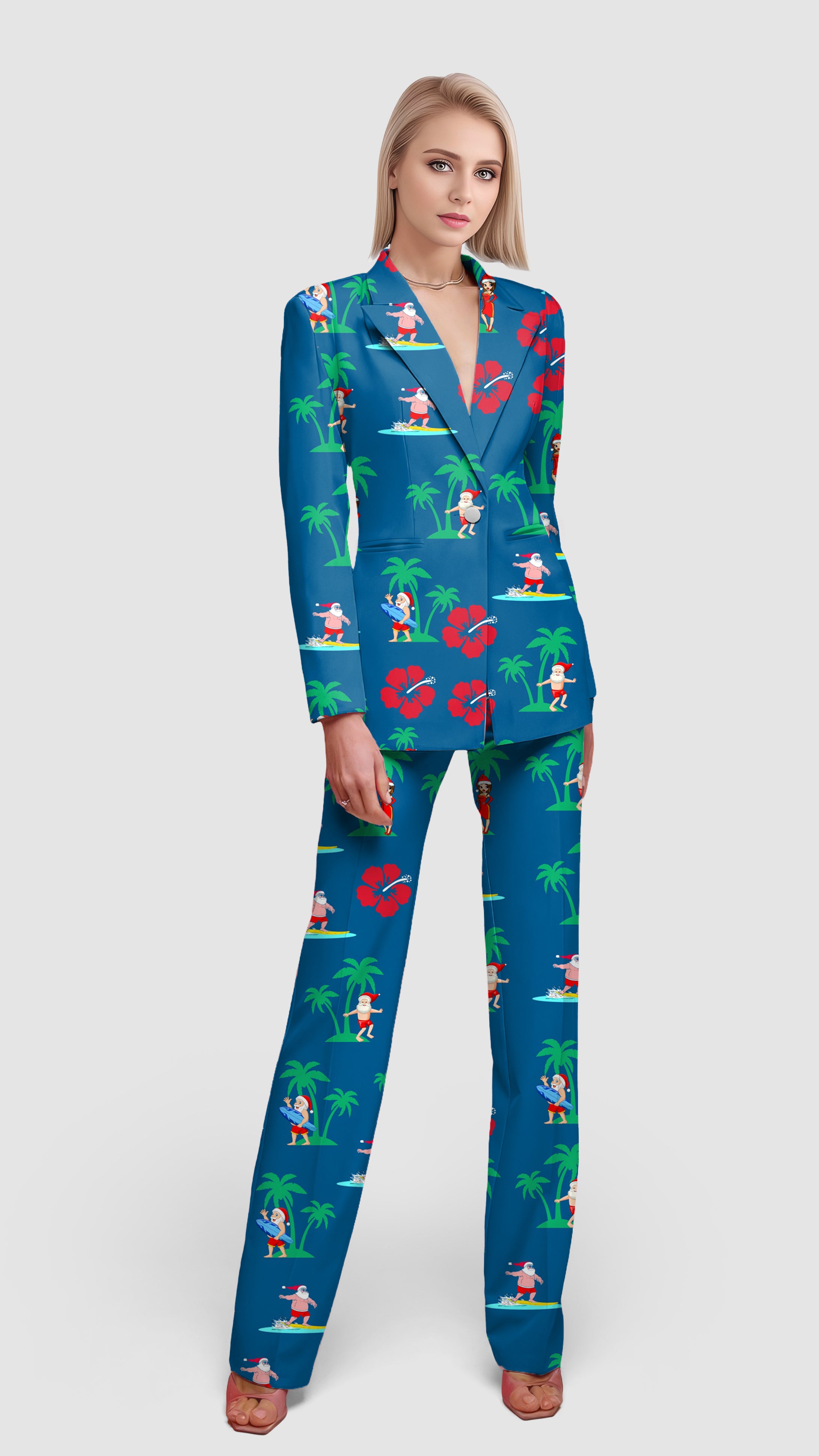 Surfs Up Santa-Women's Blazer Casual Work Office Blazer Suit set