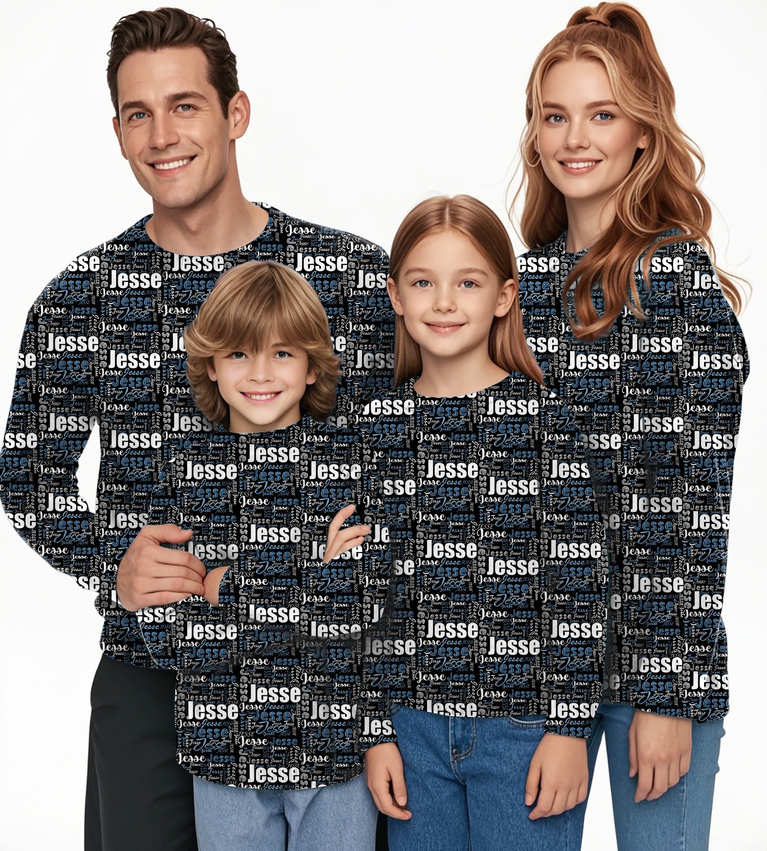 Custom name black Crewneck Pullover Ugly Sweater Men Women boy girl family