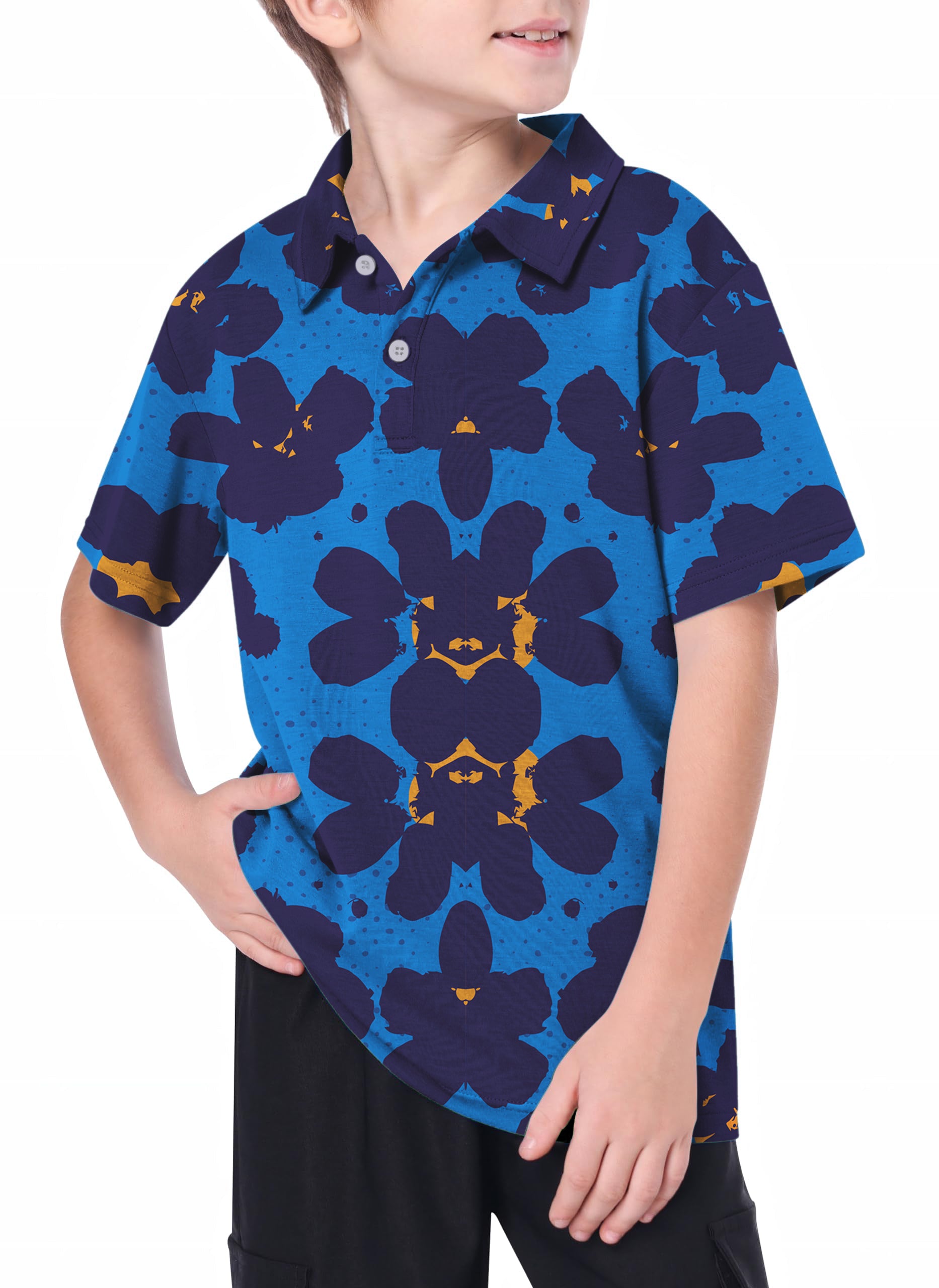 Youth Blue flowers Golf Polo