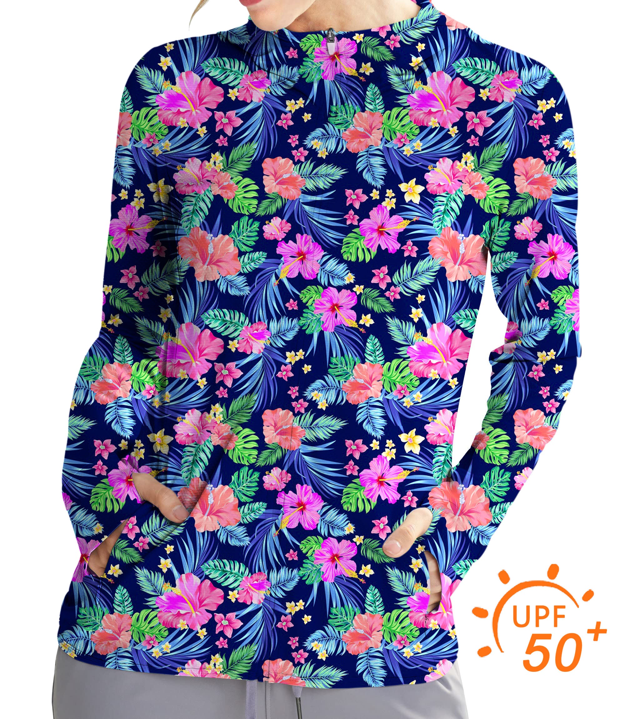 Women's Outdoor Tropical flowers Golf Sun Protection Slim Fit zip hoodies