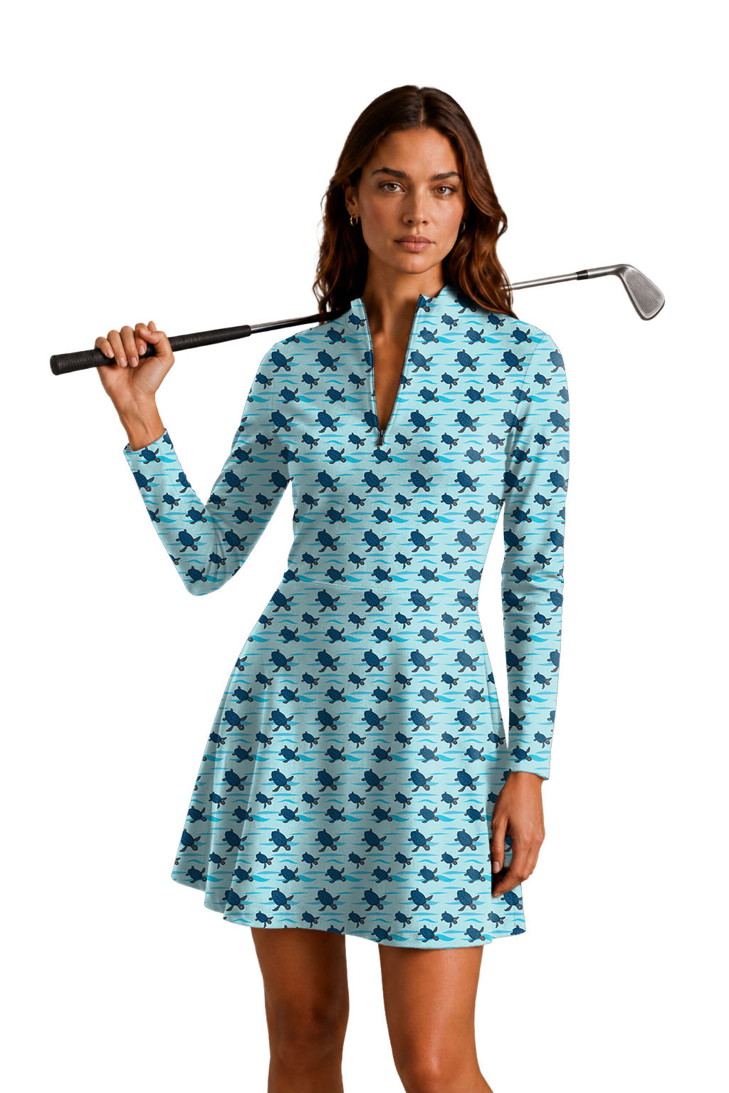 Turtle Time Women's Golf Long Sleeve Zipper Dresses Comes with separate matching shorts
