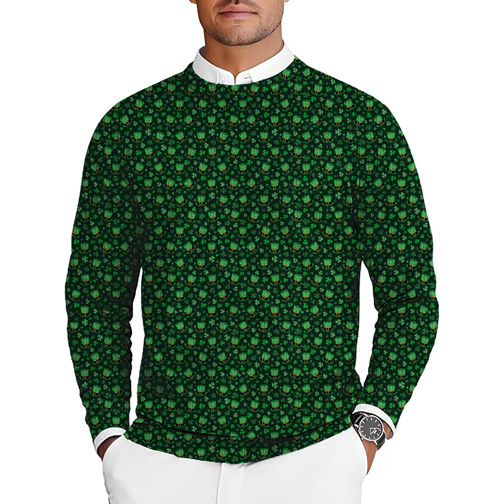 Leprechaun hat clover leaf St. Patrick's Day Men's Golf Crewneck Pullover Sweaters Ugly Sweater