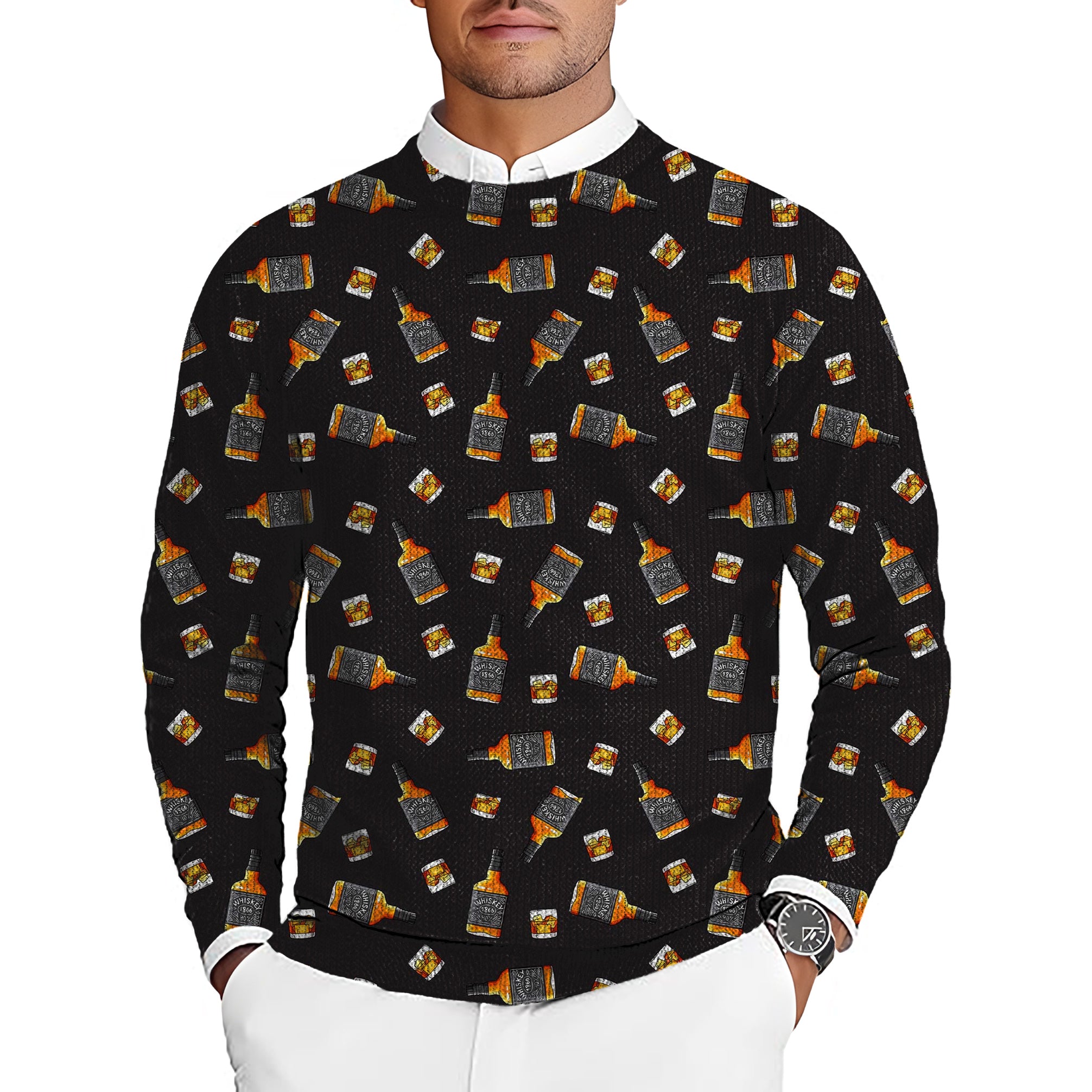 Whiskey 1866 Men's Golf Crewneck Pullover Sweaters Ugly Sweater