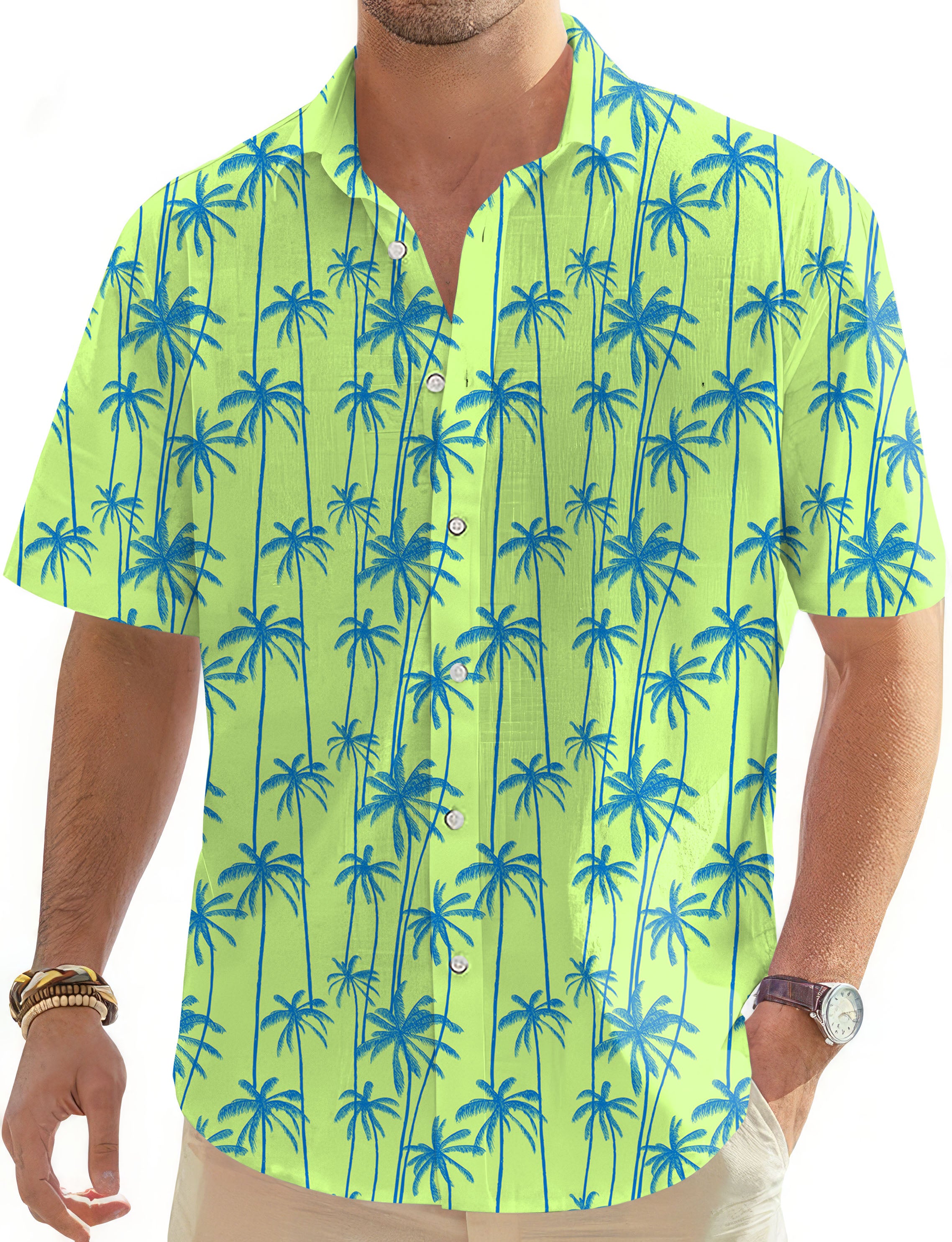 Green And Blue Coconut Trees Men's Golf Hawaiian Shirts Button Down Shirt