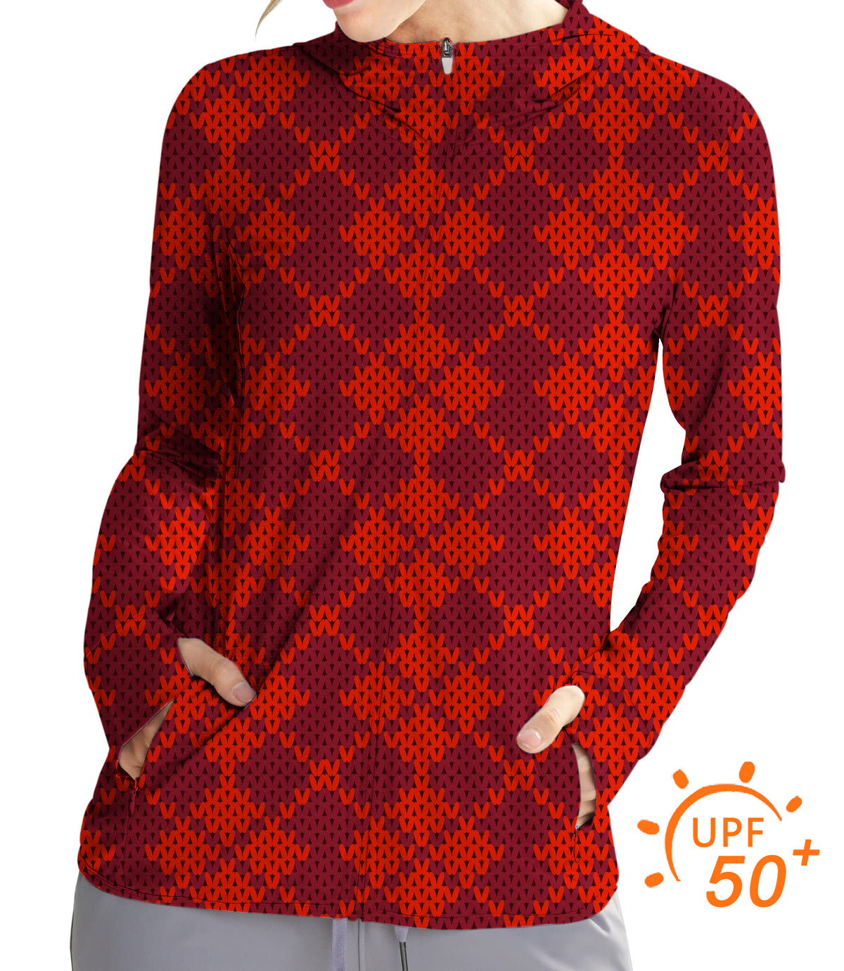 Women's Outdoor Christmas Red Golf Sun Protection Slim Fit zip hoodies