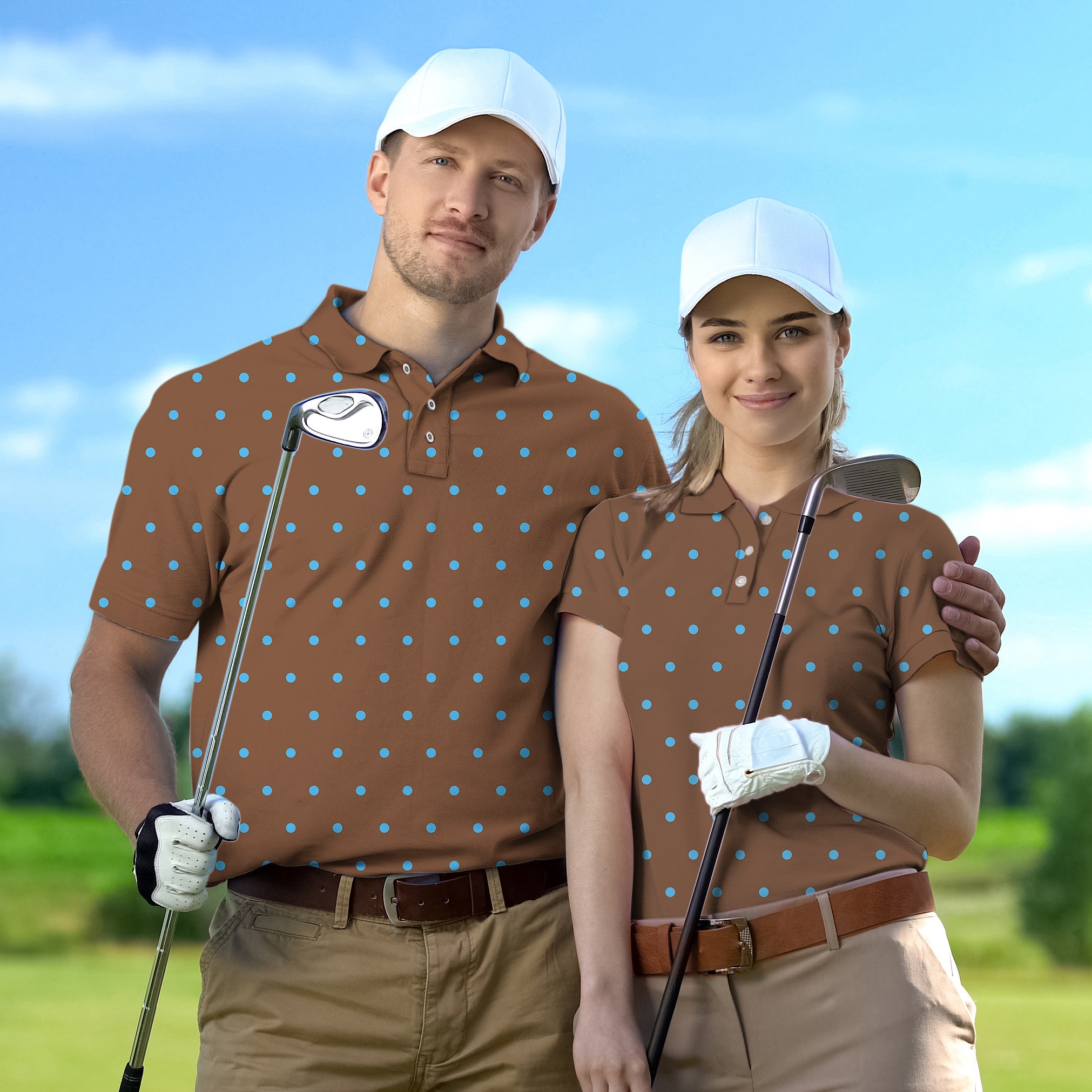 Couple Brown Polka Dots set Golf Championship Trophy tournament
