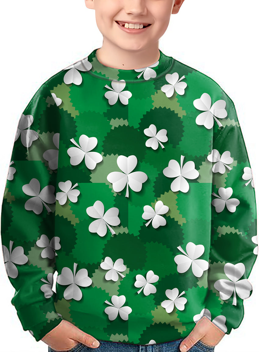 Leaf clover St. Patrick's Day Crewneck Pullover Kids Ugly Sweater