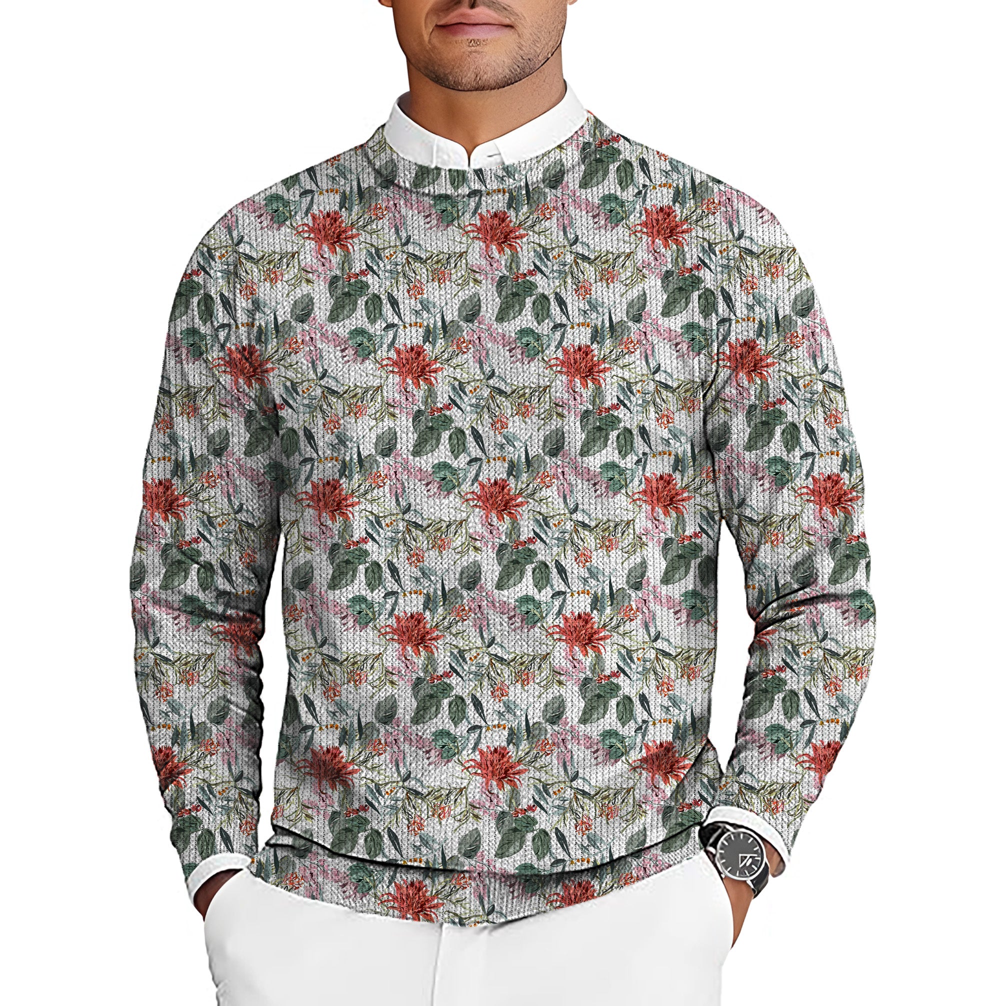 DAISY FLOWER Men's Golf Crewneck Pullover Sweaters Ugly Sweater