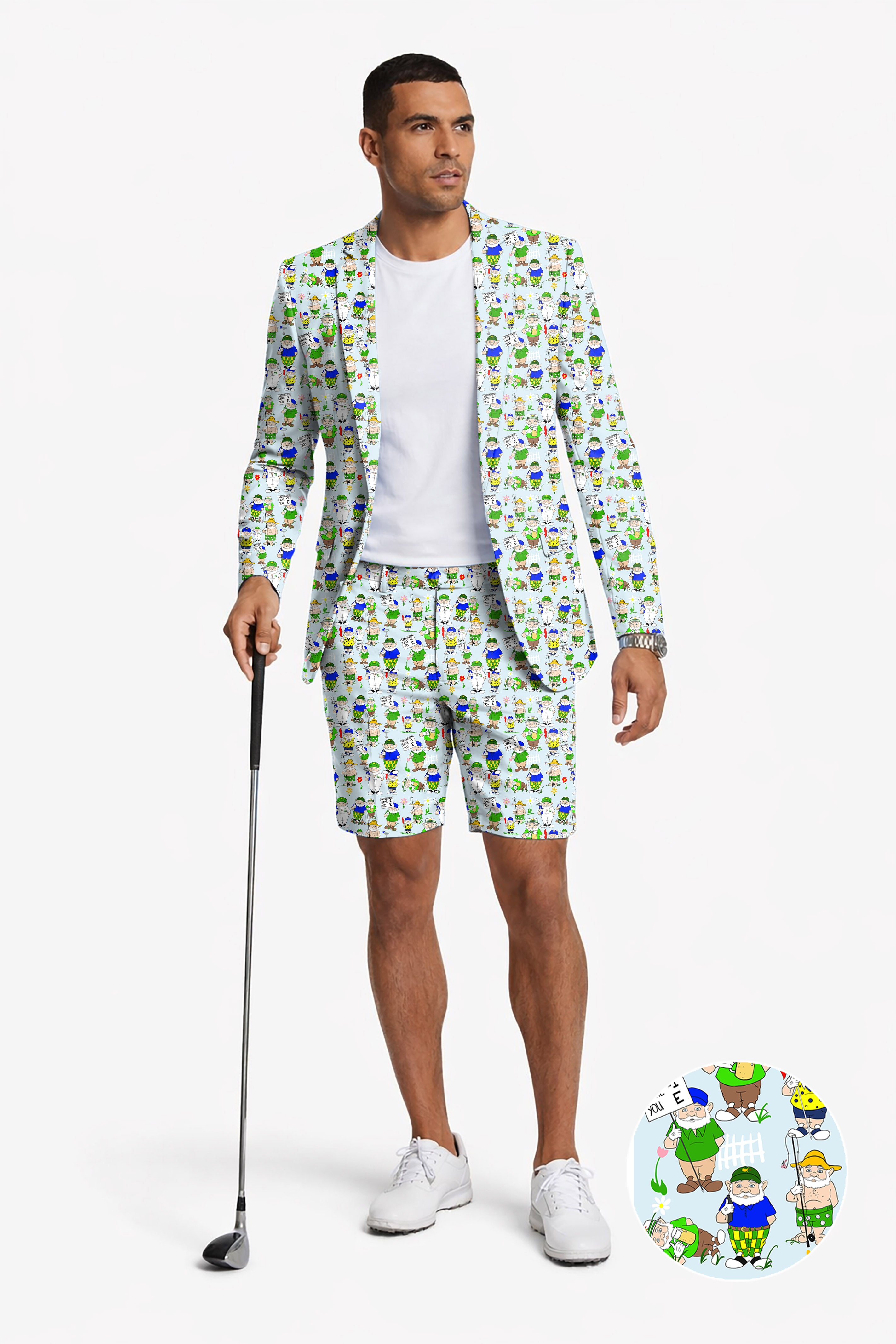 Gnome Garden Open Designer style Men's Party Costumes-Theme Party 2pcs Suit set-Blazer Shorts