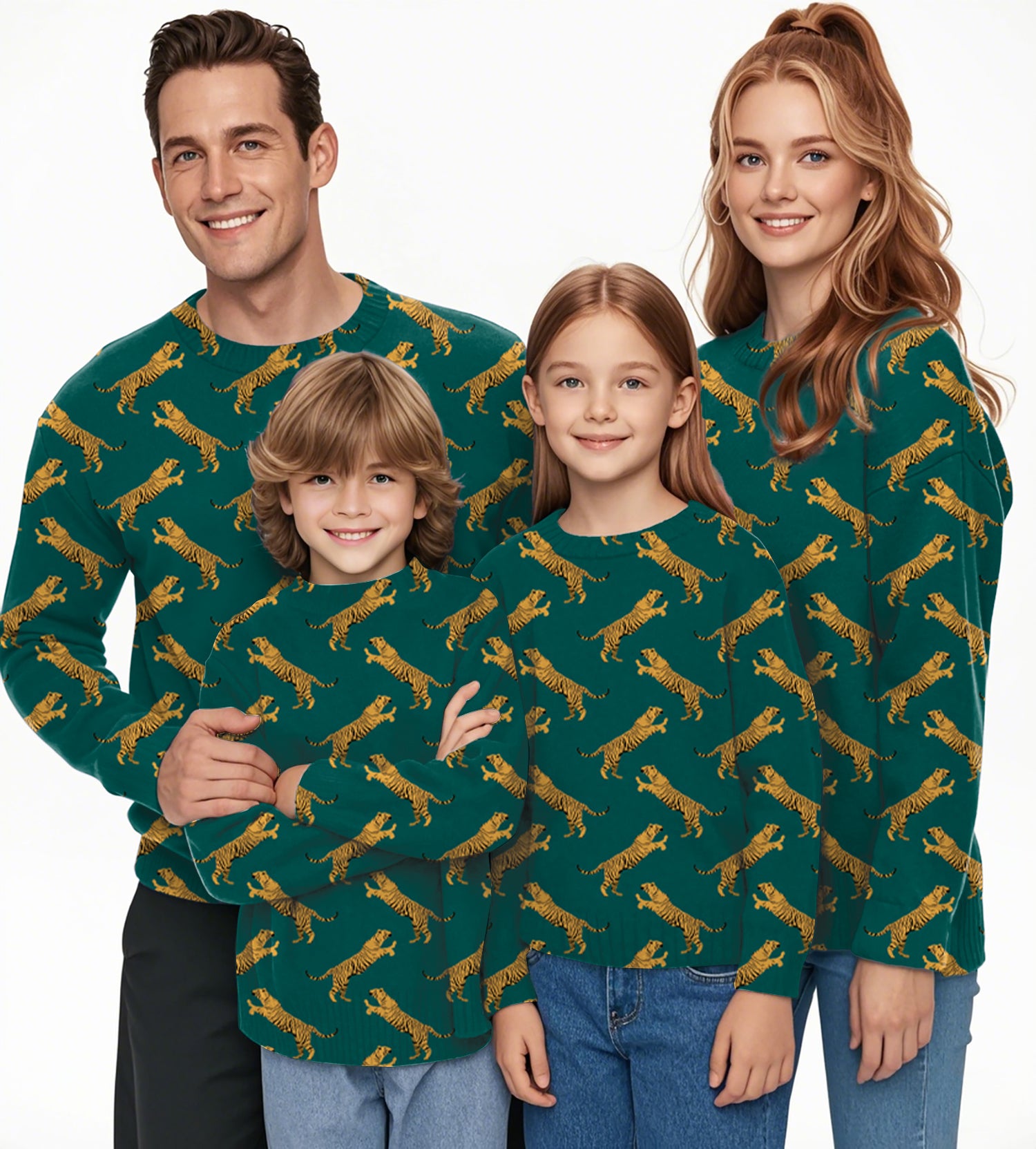 green tiger Crewneck Pullover Ugly Sweater Men Women boy girl family
