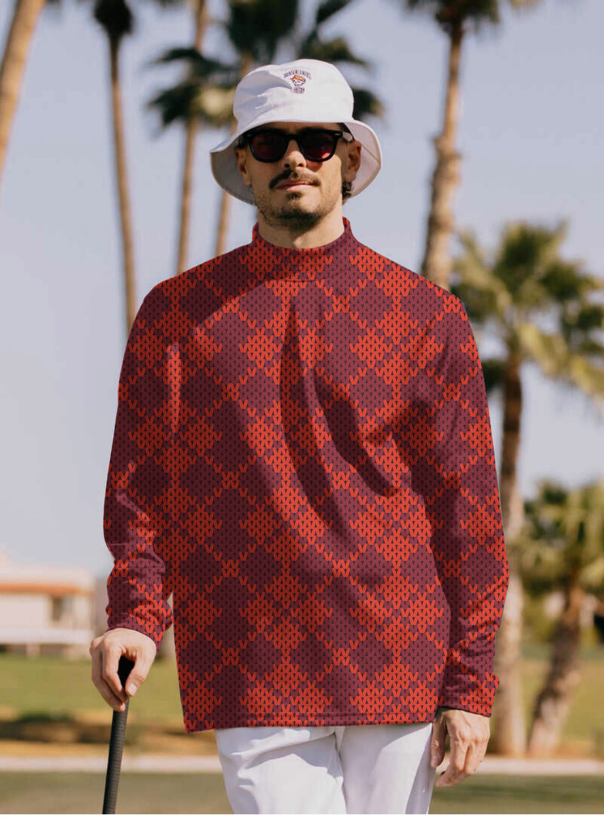 Men's Christmas Red Mock Neck Long/Short Sleeve Golf Tops