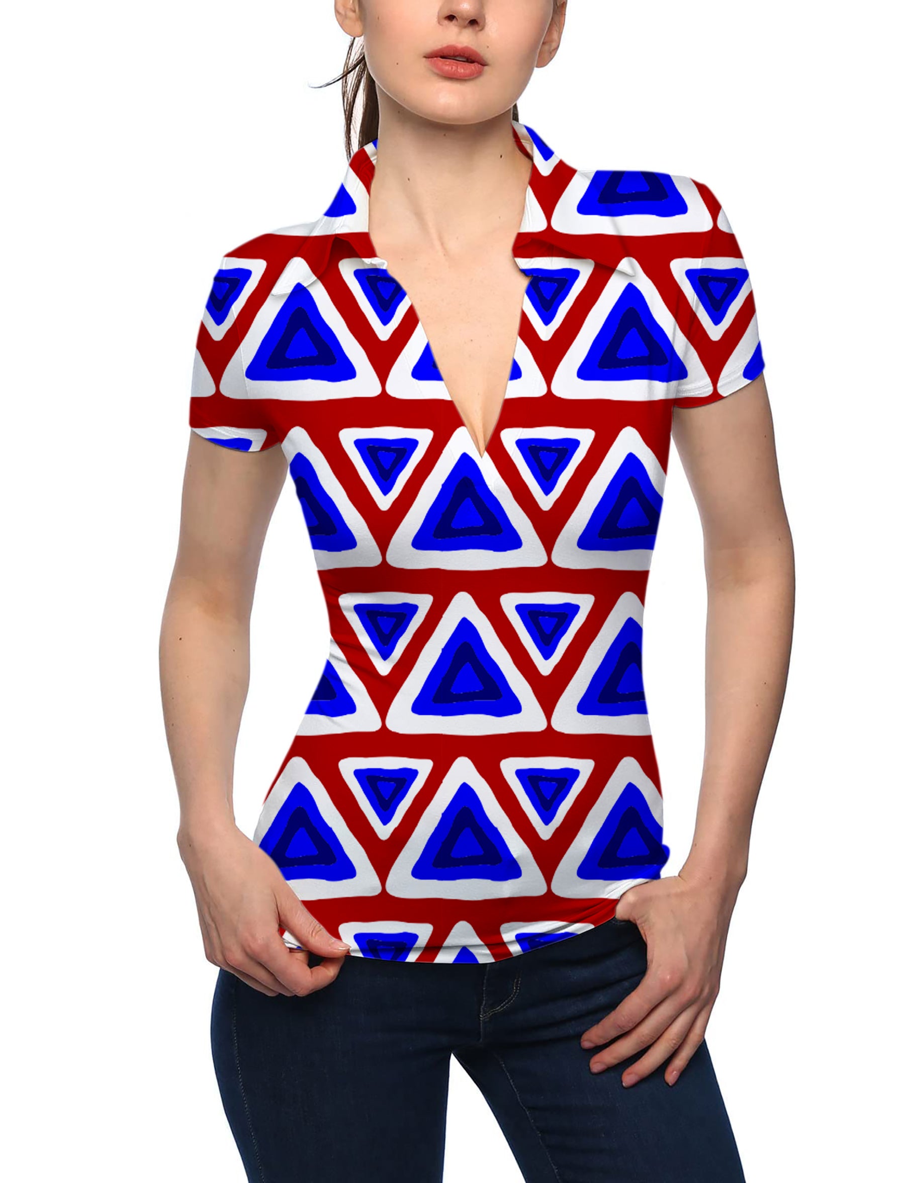 Women's Triangle tribal V Neck Golf Polo