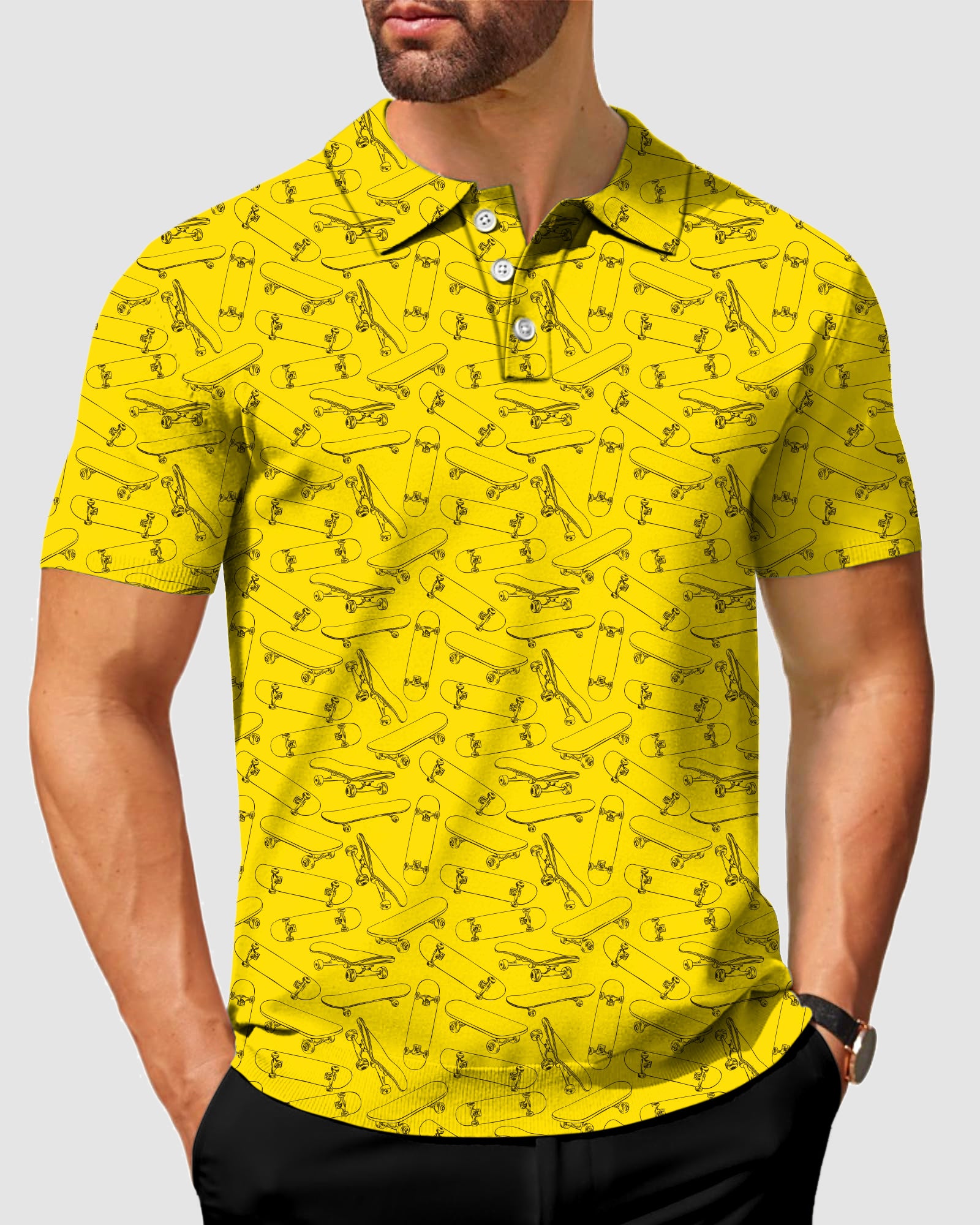 Men's Yellow Skateboard Polo