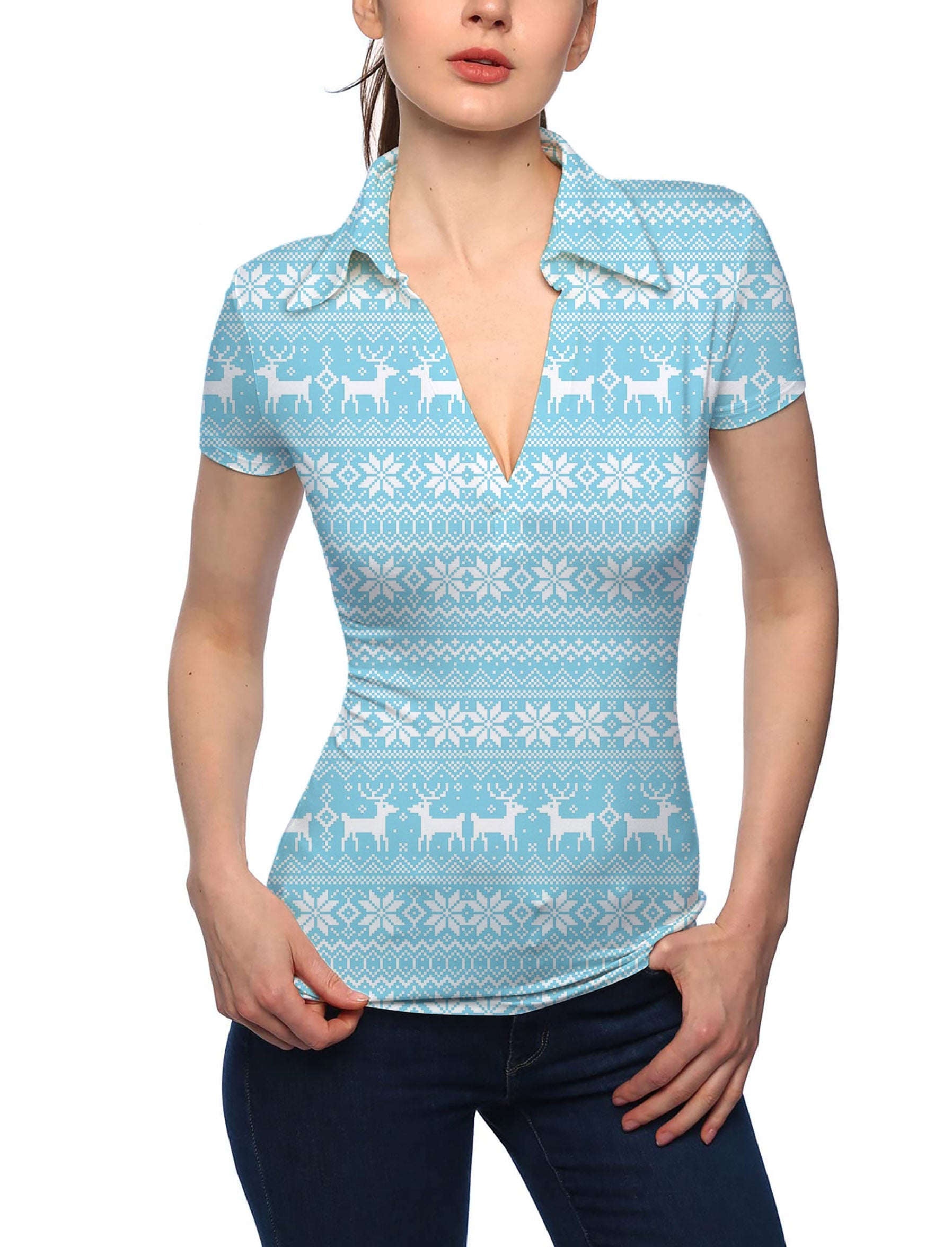 Women's Frozen Wonderland V Neck Golf Polo