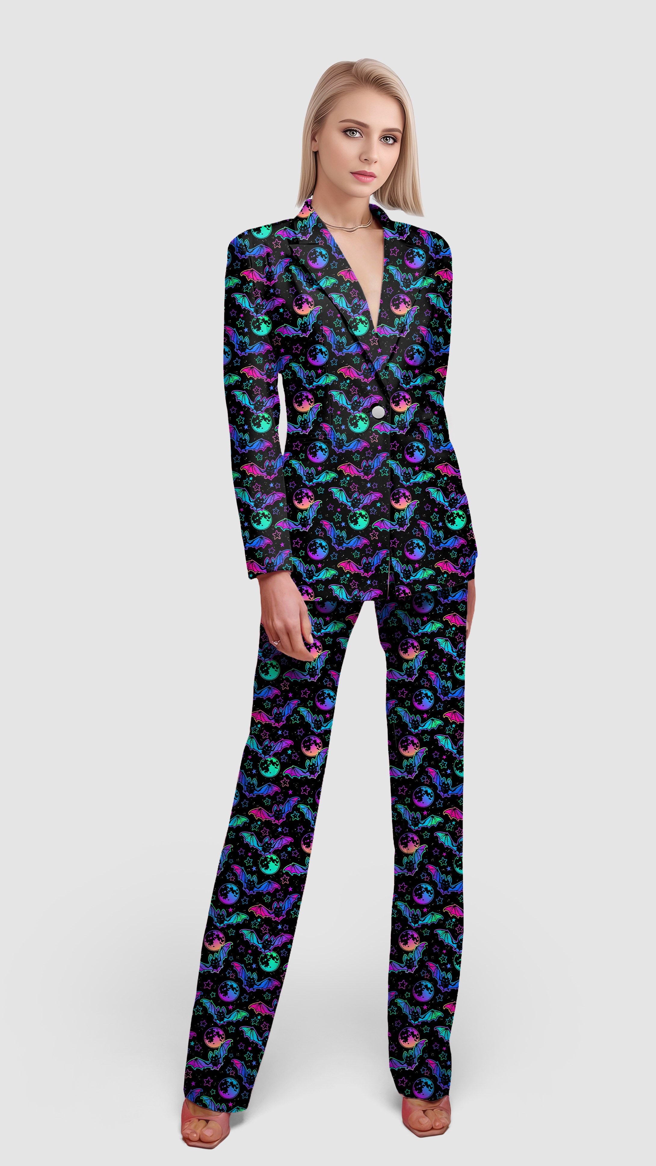 Halloween Bat Moon Women's Blazer Casual Work Office Blazer Suit set