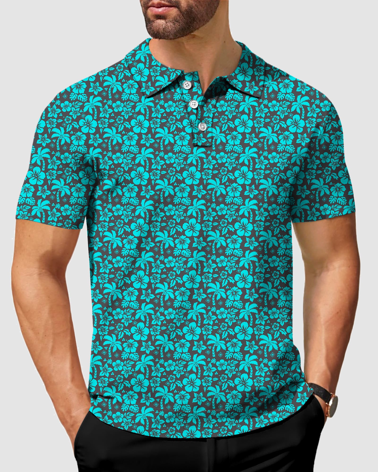 Men's Tropical Hibiscus golf polo