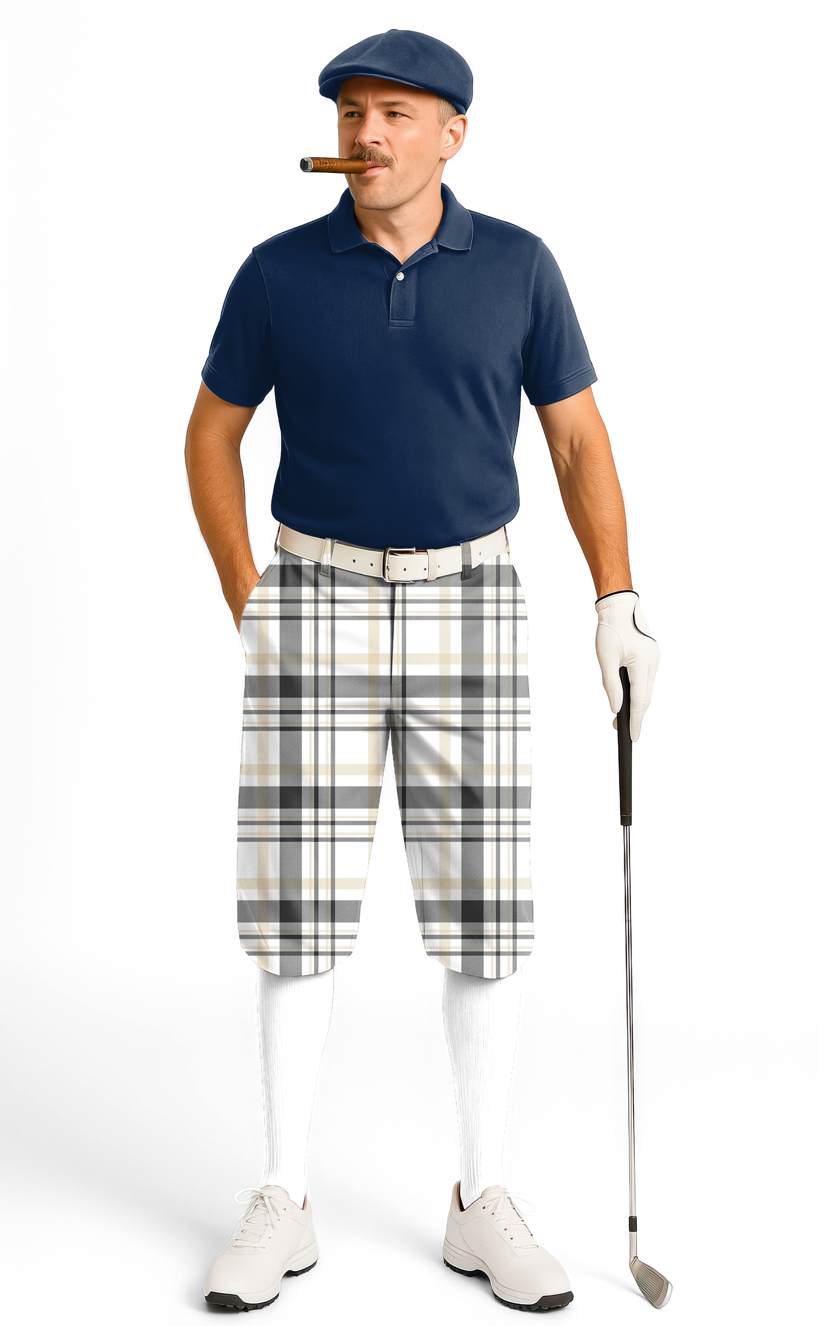 white grey grid-Men's Golf Knickers Pants