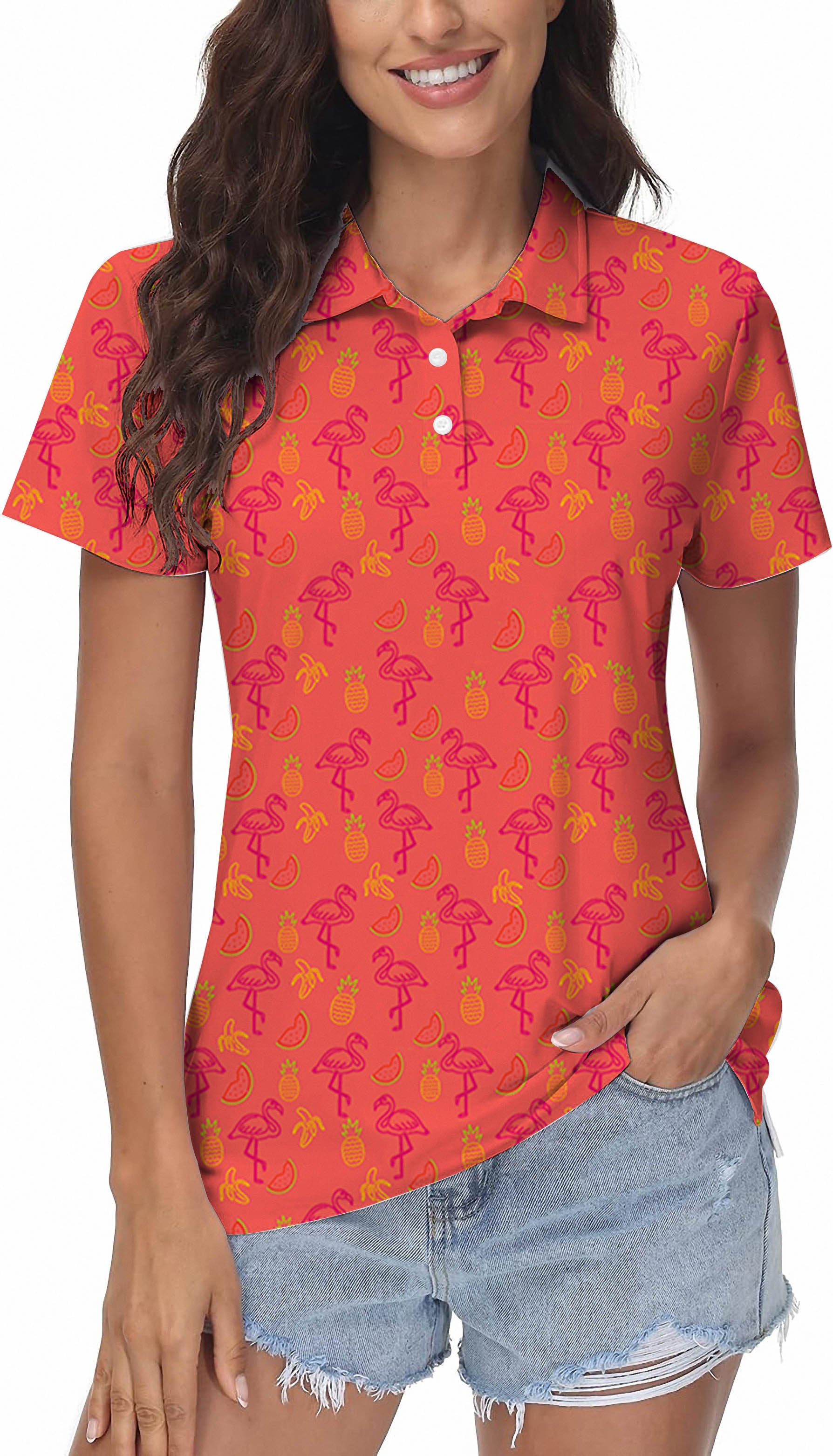 Women's Fruity Flamingo Golf Polo