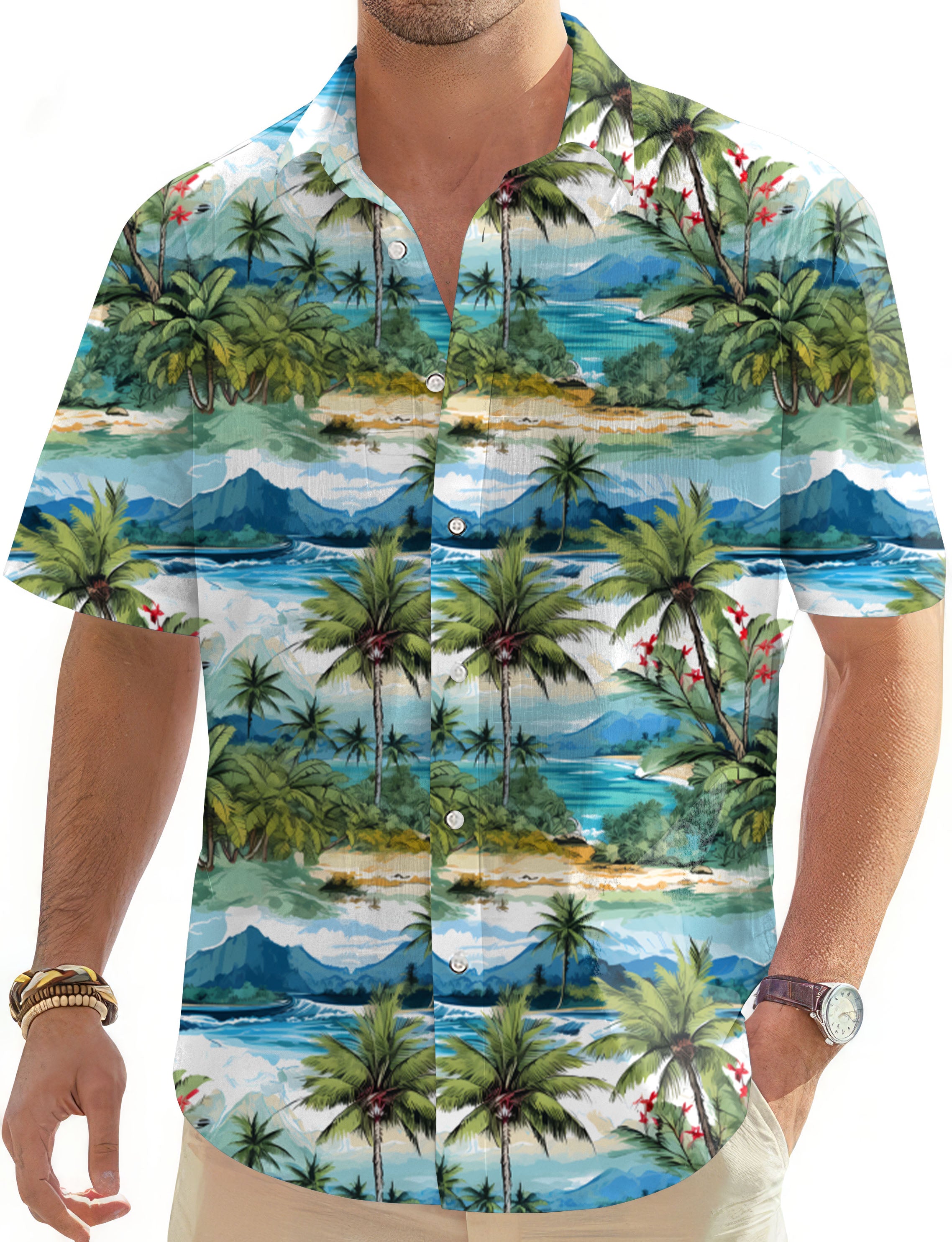 Hawaii palm tree-Men's Golf Hawaiian Shirts Button Down Shirt